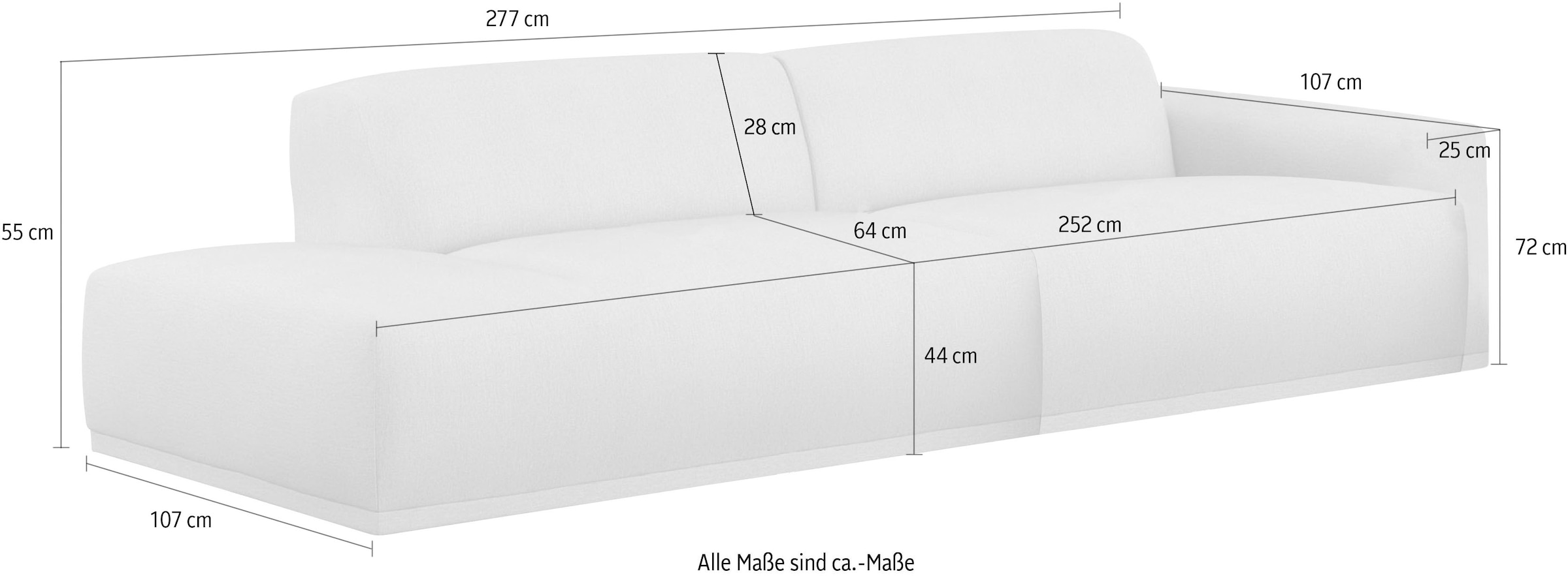 TRENDMANUFAKTUR Big-Sofa »Braga, mit hochwertigem Kaltschaum, Megasofa, in Cord erhältlich«, modernes Big-Sofa, Couch mit hohem Sitzkomfort, 277/72/107 cm (B/H/T)