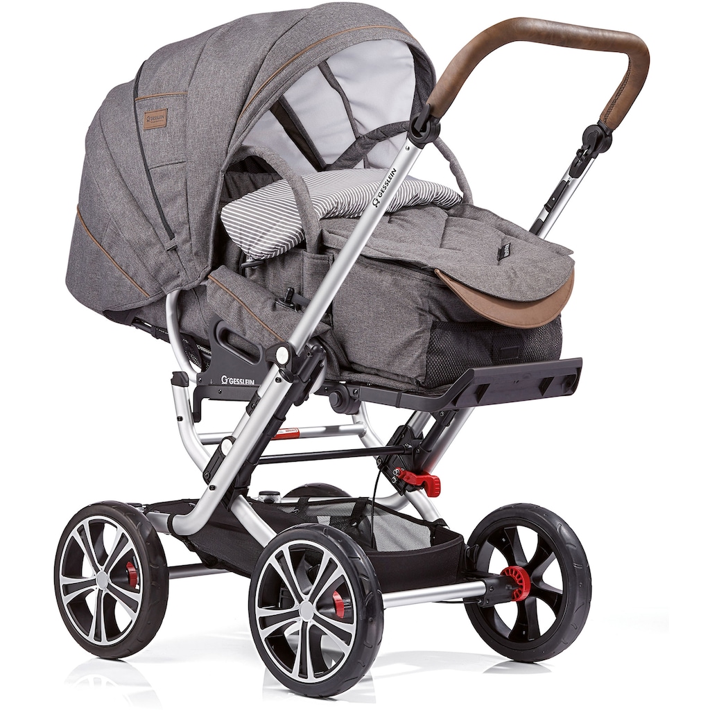 Gesslein Kombi-Kinderwagen »F10 Air+, eloxiert/tabak, grau meliert/Streifen«, mit Tragetasche C1 Lift; Design & Handarbeit aus Deutschland