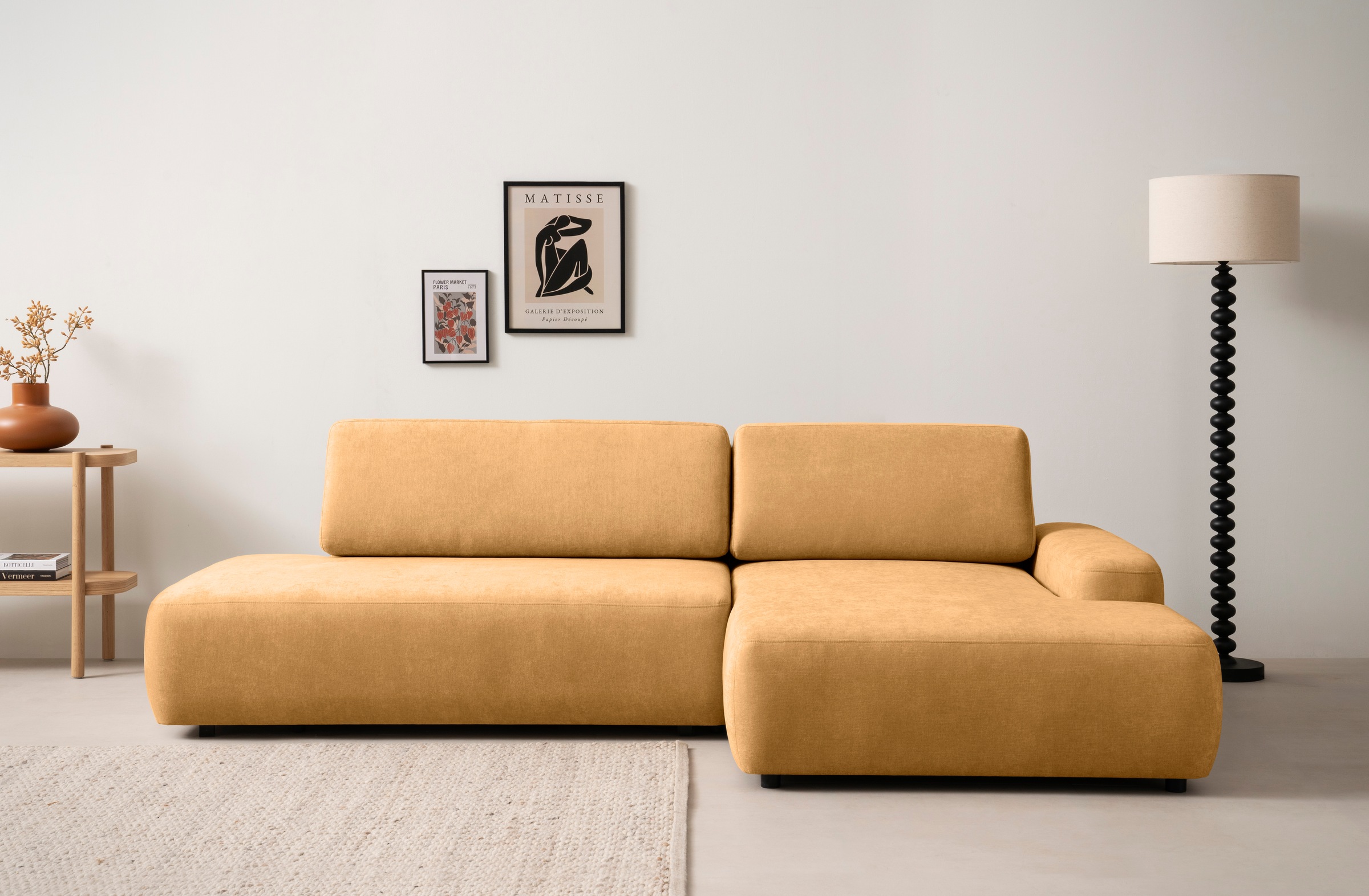 INOSIGN Ecksofa »TORGE, Schlafsofa Cord, Samtvelours u. Strukur fein, Couch in L-Form«, Schlaffunktion und Bettkasten, Liegefläche: 210x125 cm, neues Design
