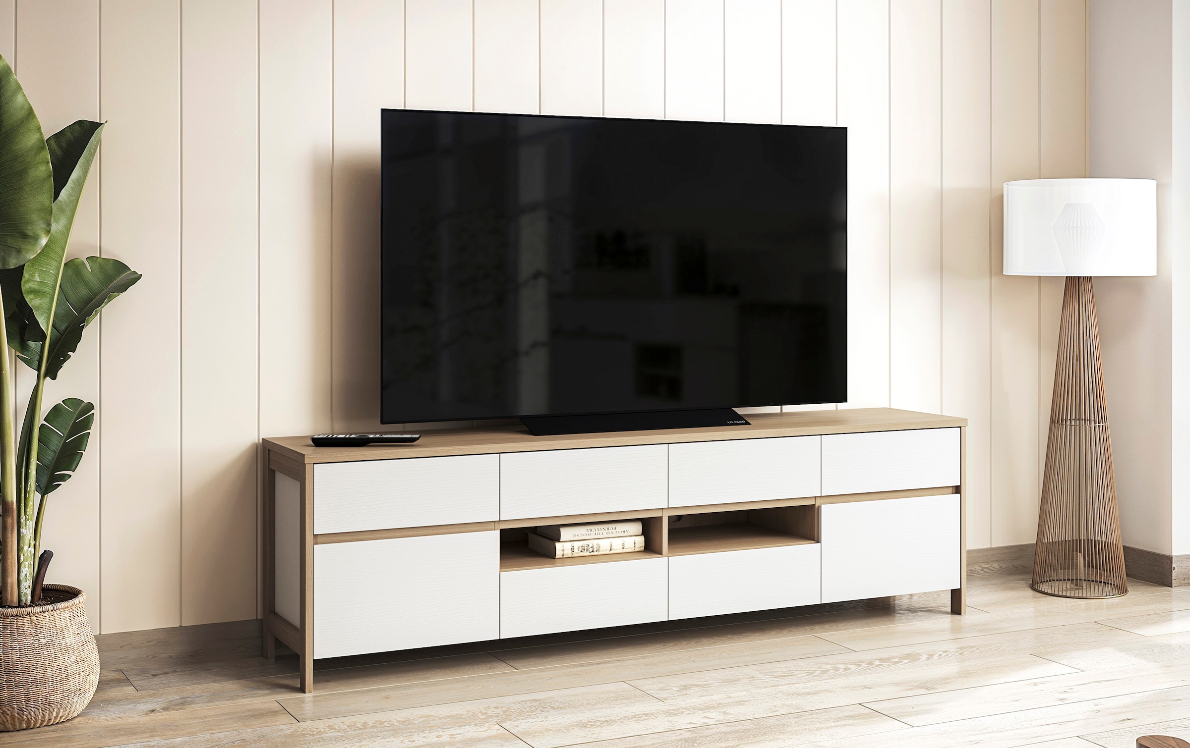 Home affaire TV-Schrank »Stranda, moderner TV-Unterschrank, Kommode im Scandi-Style, Lowboard«, Rahmenoptik, ausreichend Stauraum, vielseitig einsetzbar, 193 cm breit