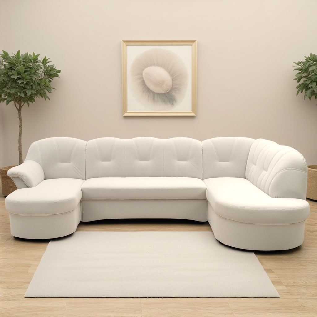 Wohnlandschaft DOMO COLLECTION, B:293cm H:84cm T:182cm, beige, 100% Polyester, Sofas, "Flores auch in Leder-Bezug, B/T/H: 293/180/86 cm, U-Form",