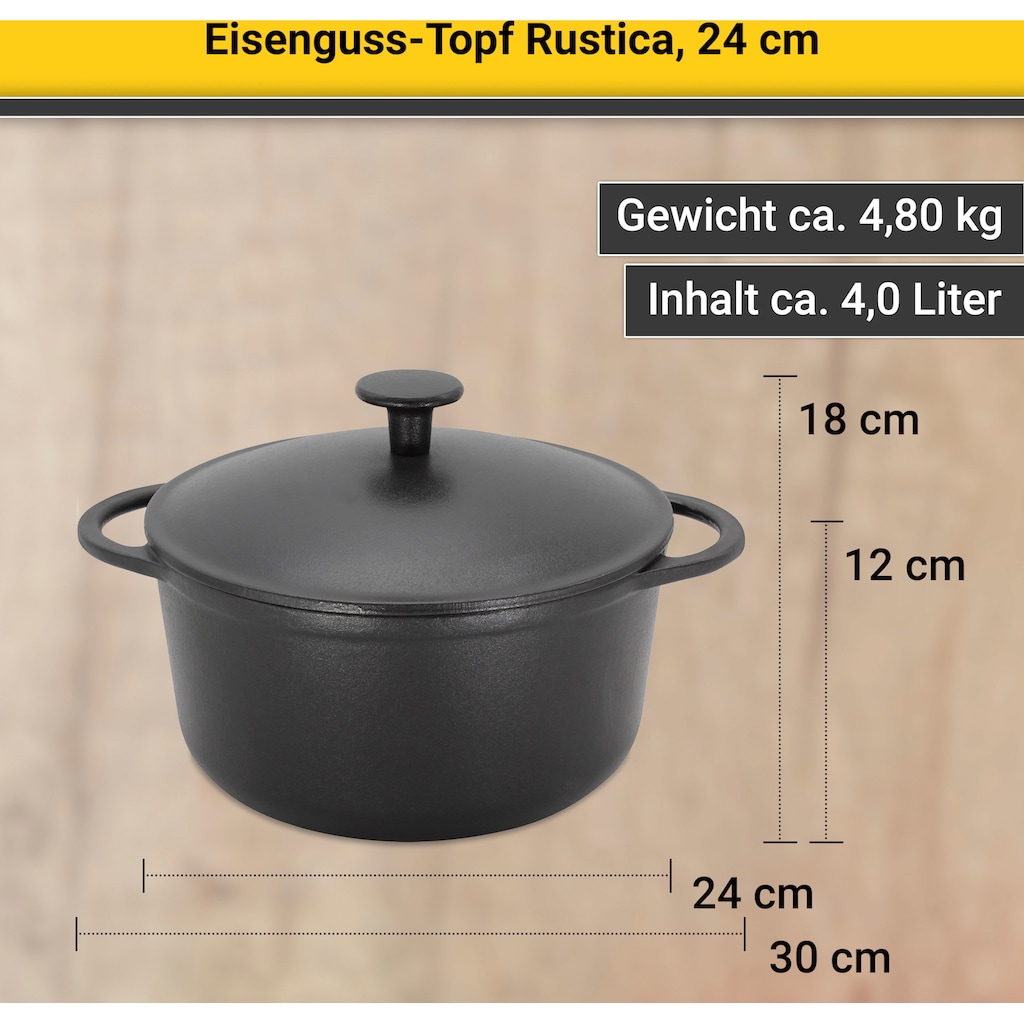Krüger Fleischtopf »Eisenguss Fleischtopf mit Deckel RUSTICA, 24 cm«, Gusseisen, (1 tlg.)