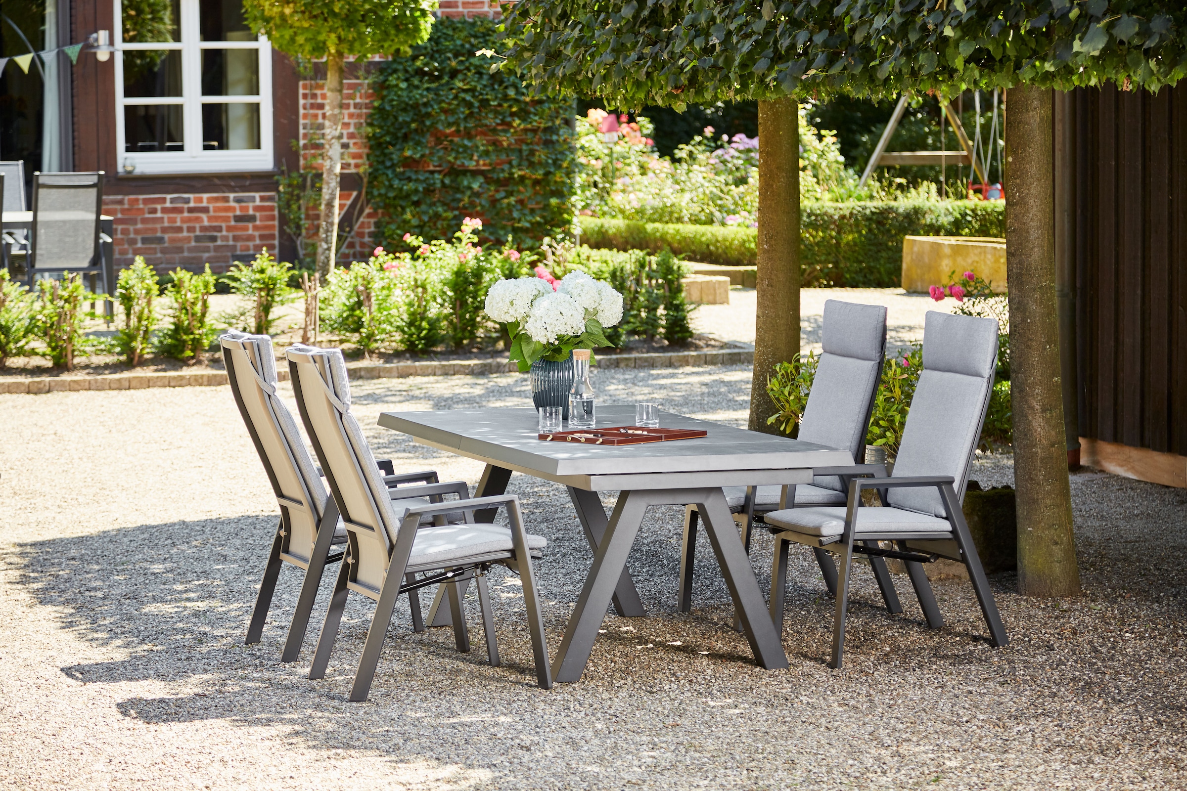 Siena Garden Gartensessel »VALENCIA Move Sessel matt anthrazit« Gestell aus Aluminium, Ranotex® Gewebe dunkelgrau, inkl. Kissen