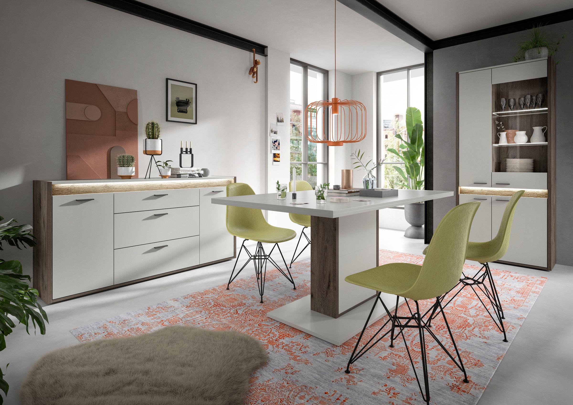 INOSIGN Vitrine »Treviso, Höhe 198 cm, inkl. Frontbeleuchtung, 4 Türen, 2 Glasböden«, 4 Einlegeböden, Standvitrine, Glasvitrine, Vitrinenschränke