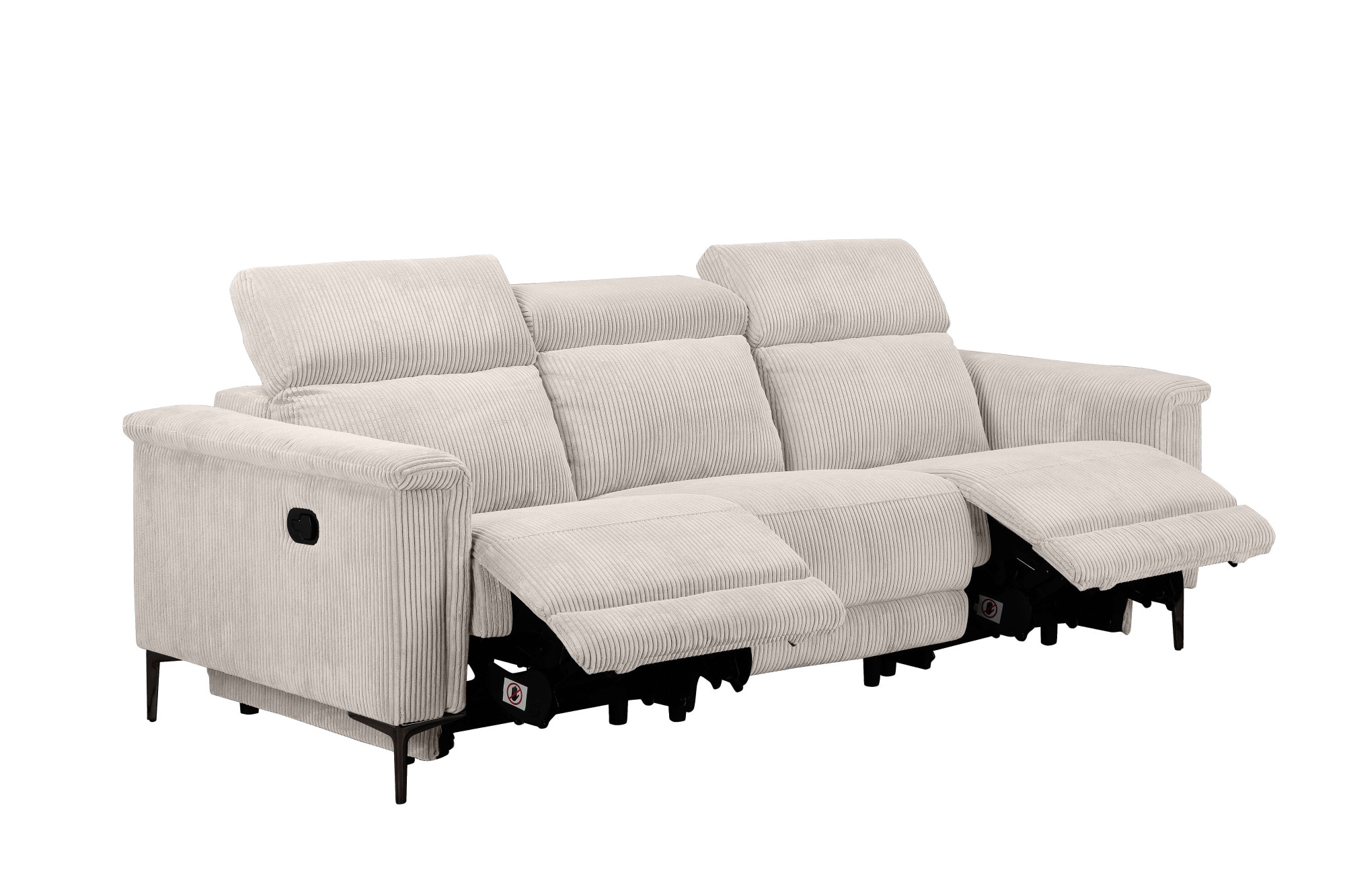 Places of Style 3-Sitzer »Lund Cord, mit manueller o. elektrischer Relaxfunktion in 2 Sitzen,«, USB-A, Kopfteilverstellung, Breite 222 cm