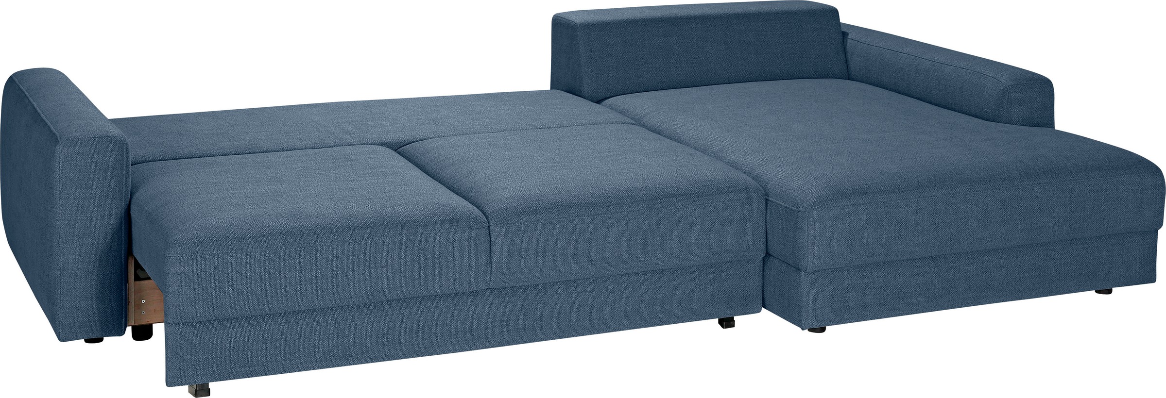 Ecksofa TRENDMANUFAKTUR "Bourbon II, hoher Sitzkomfort, extrabreite Recamiere für Relaxkomfort", blau (blau horizon), B:303cm H:84cm T:176cm, 100% Polyester, Sofas, Ecksofa, wahlweise mit Bettfunktion und Bettkasten, zeitlos und elegant, L-Form 3
