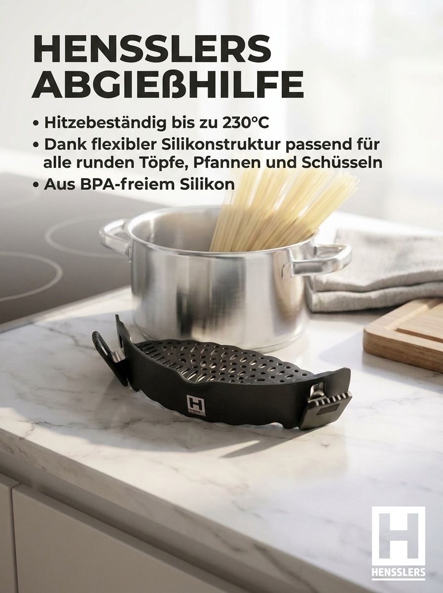 HENSSLERS Servierpfanne »Premium, Pfanne Glasdeckel, inkl. Abgießhilfe & Grillzange - 4tlg.« Edelstahl 18/10 Set, 4 tlg.