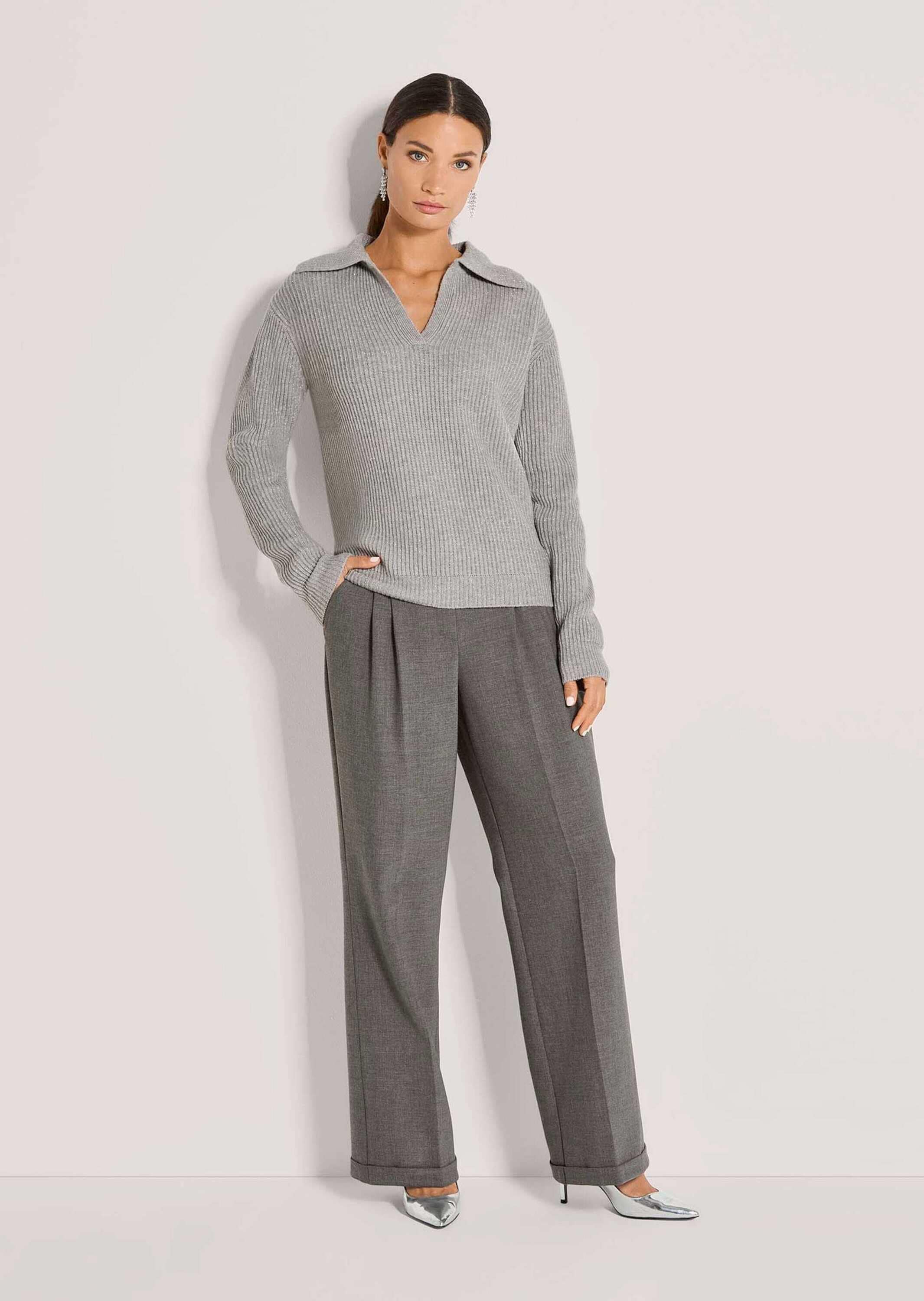 MADELEINE Longpullover »Pullover Patentstrick-Pullover mit Polo-Kragen«