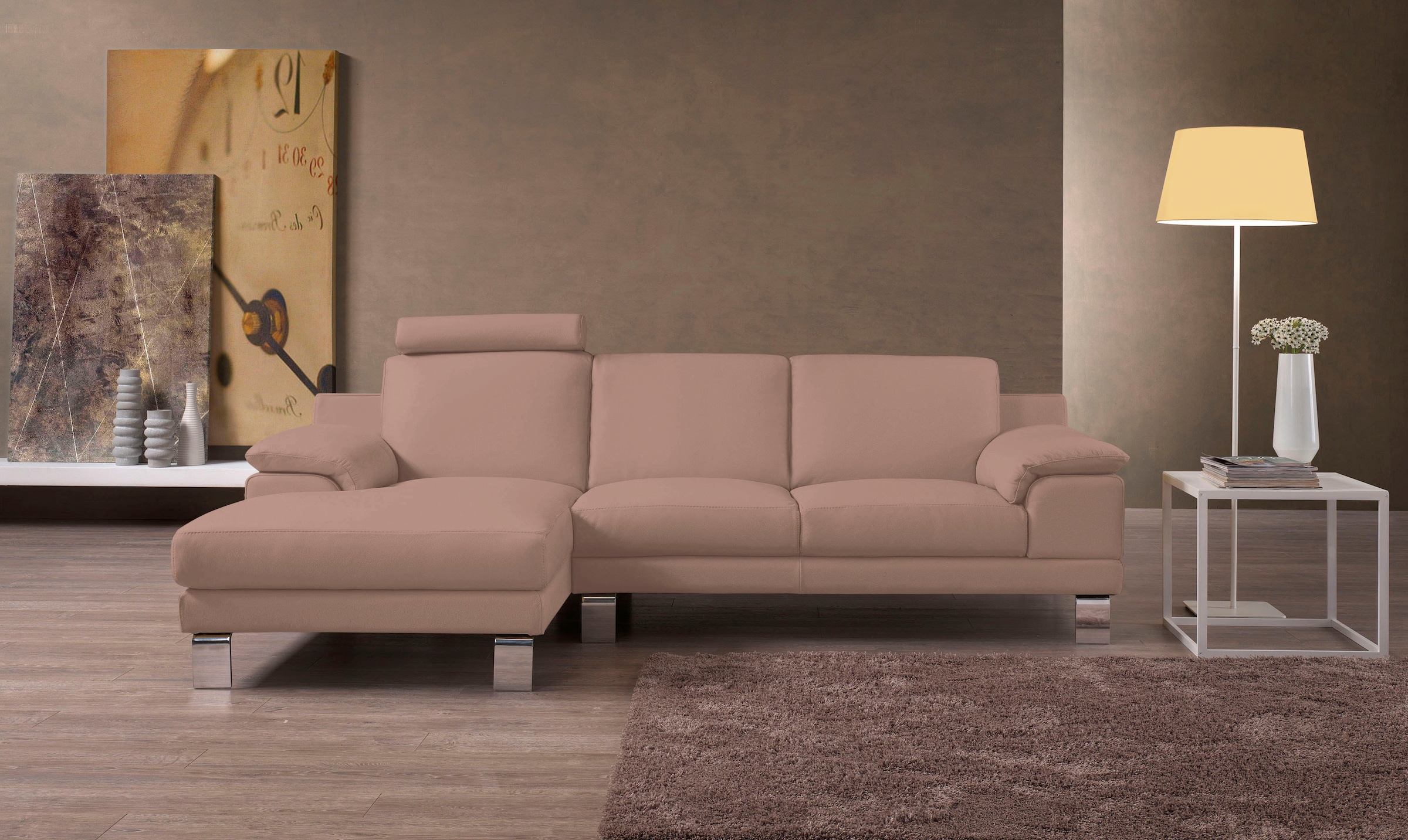 Egoitaliano Ecksofa "Shakira, Design & Sitzkomfort auf hohem Niveau, Breite 236cm, L-Form" mit Recamiere, L-Form, edle Füße
