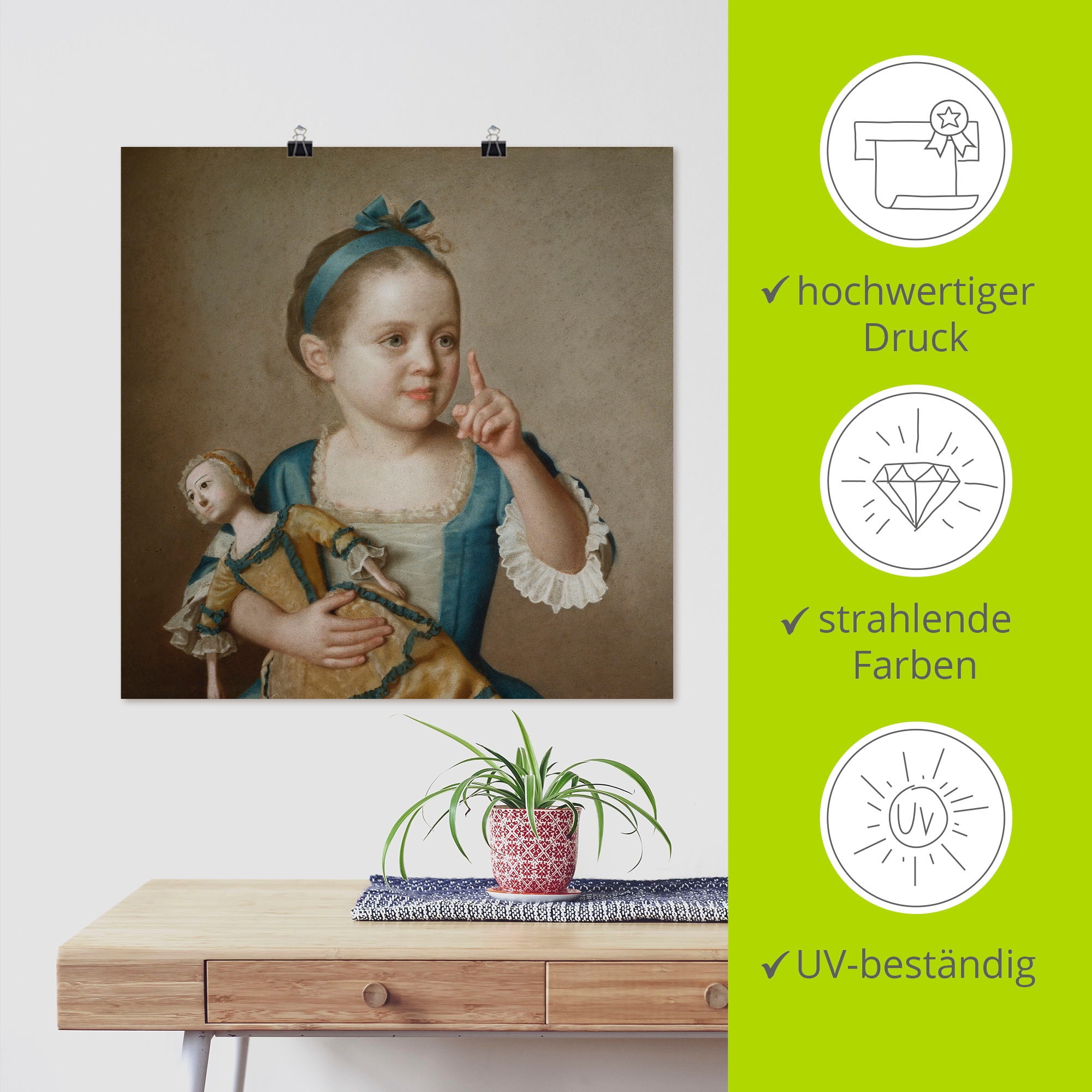 Artland Wandbild »Mädchen mit Puppe.«, Kind, (1 St.), als Leinwandbild, Poster in verschied. Größen