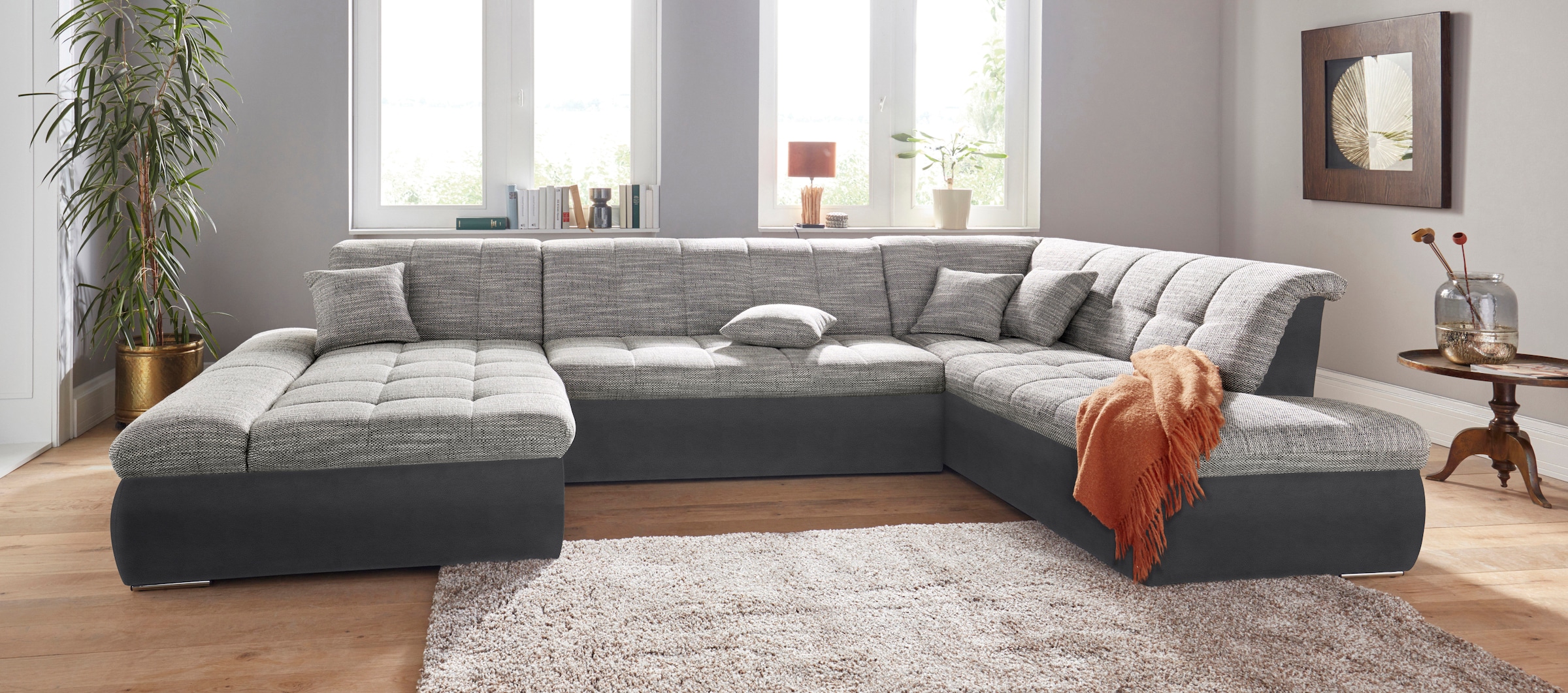 DOMO collection Wohnlandschaft "MORIC Massiv - Belastbar bis 140 kgxSitz, 353x216x80 cm, XXL" U-Form, inkl. Zierkissen