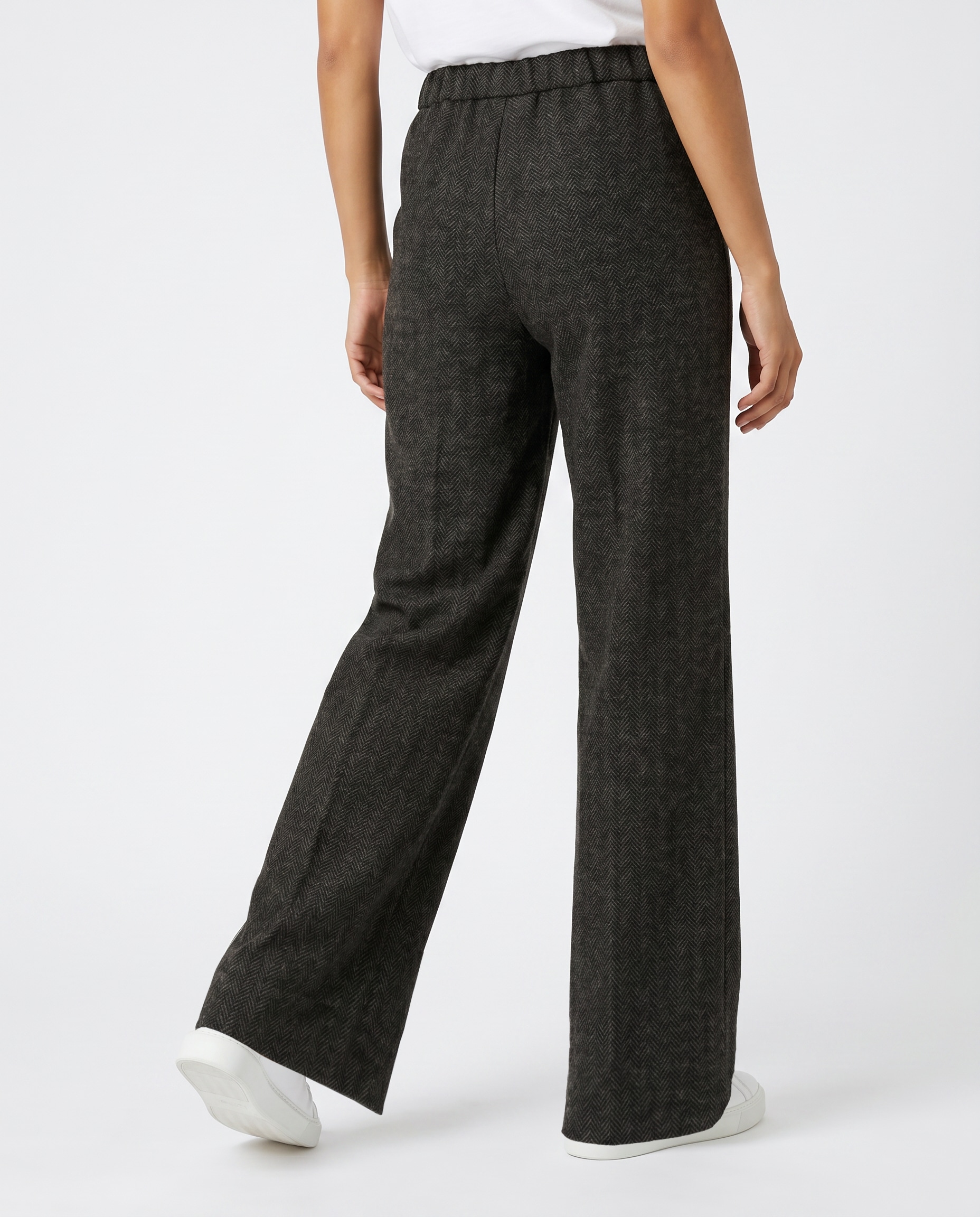 Stehmann Schlupfhose  mit Fischgrätmuster und weitem Bein / Stretch