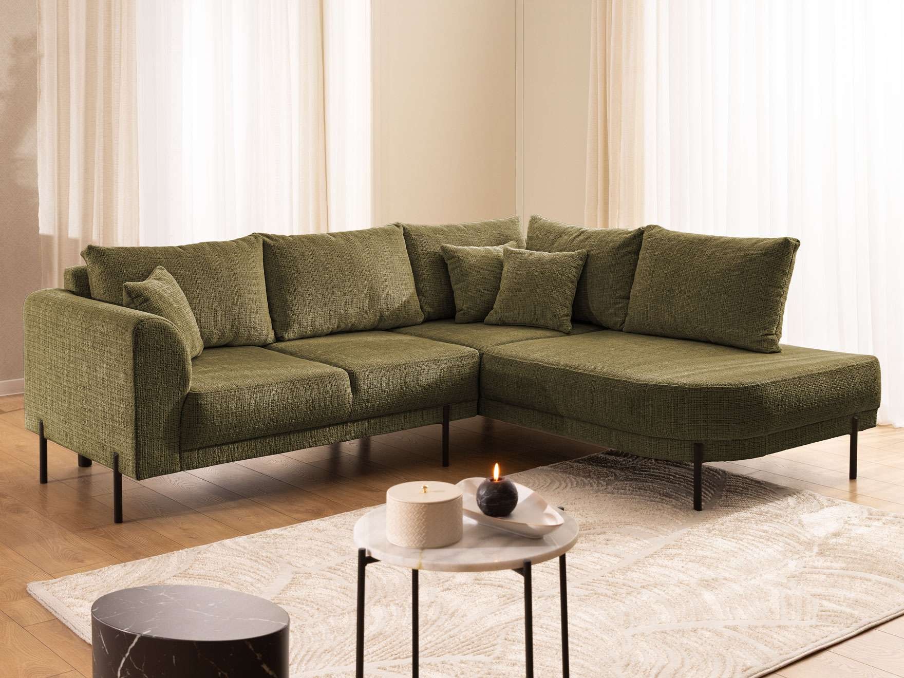 Home affaire Ecksofa "NELLIA L-Form mit Ottomane rechts oder links bestellbar, Breite 231 cm" enthält 5 Rückenkissen, angenehmen Sitzkomfort, belastbar bis 480kg