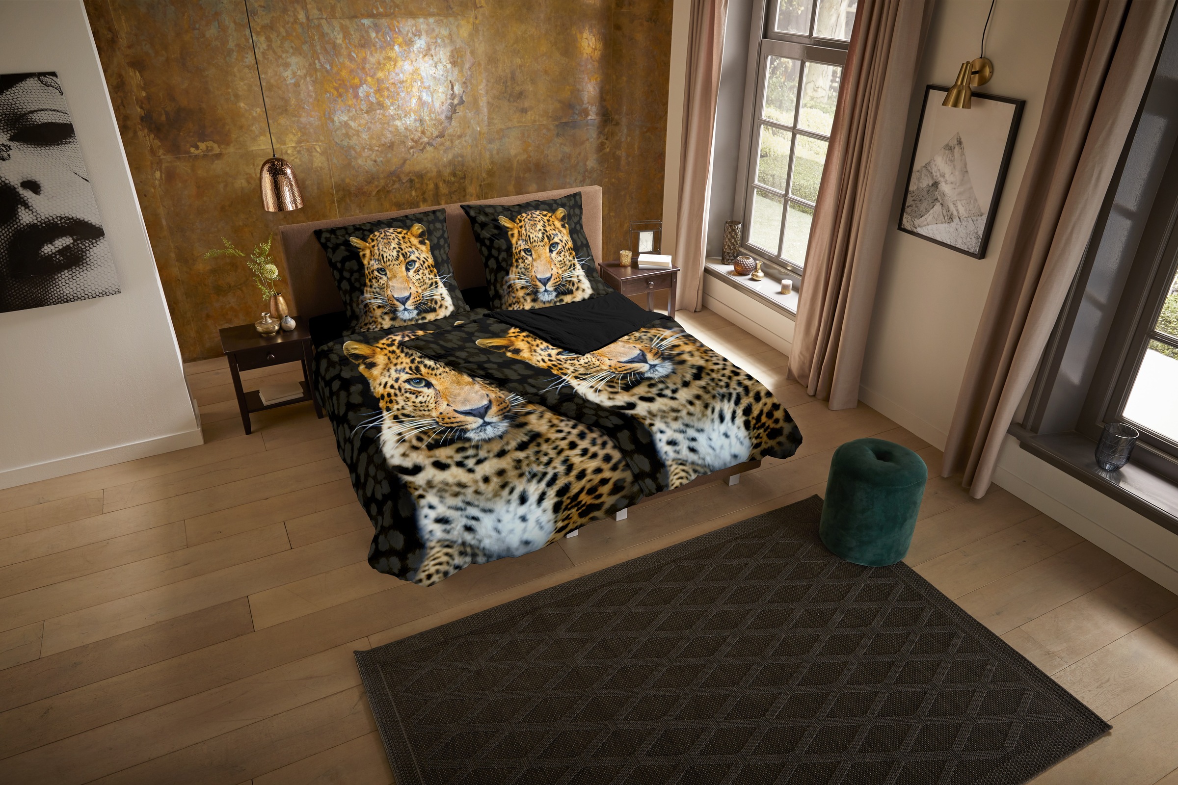 PURE luxury collection Wendebettwäsche »Rayan«, Mikrofaser, 135x200, Pflegeleicht, Wendeoptik, Leopard, Schwarz