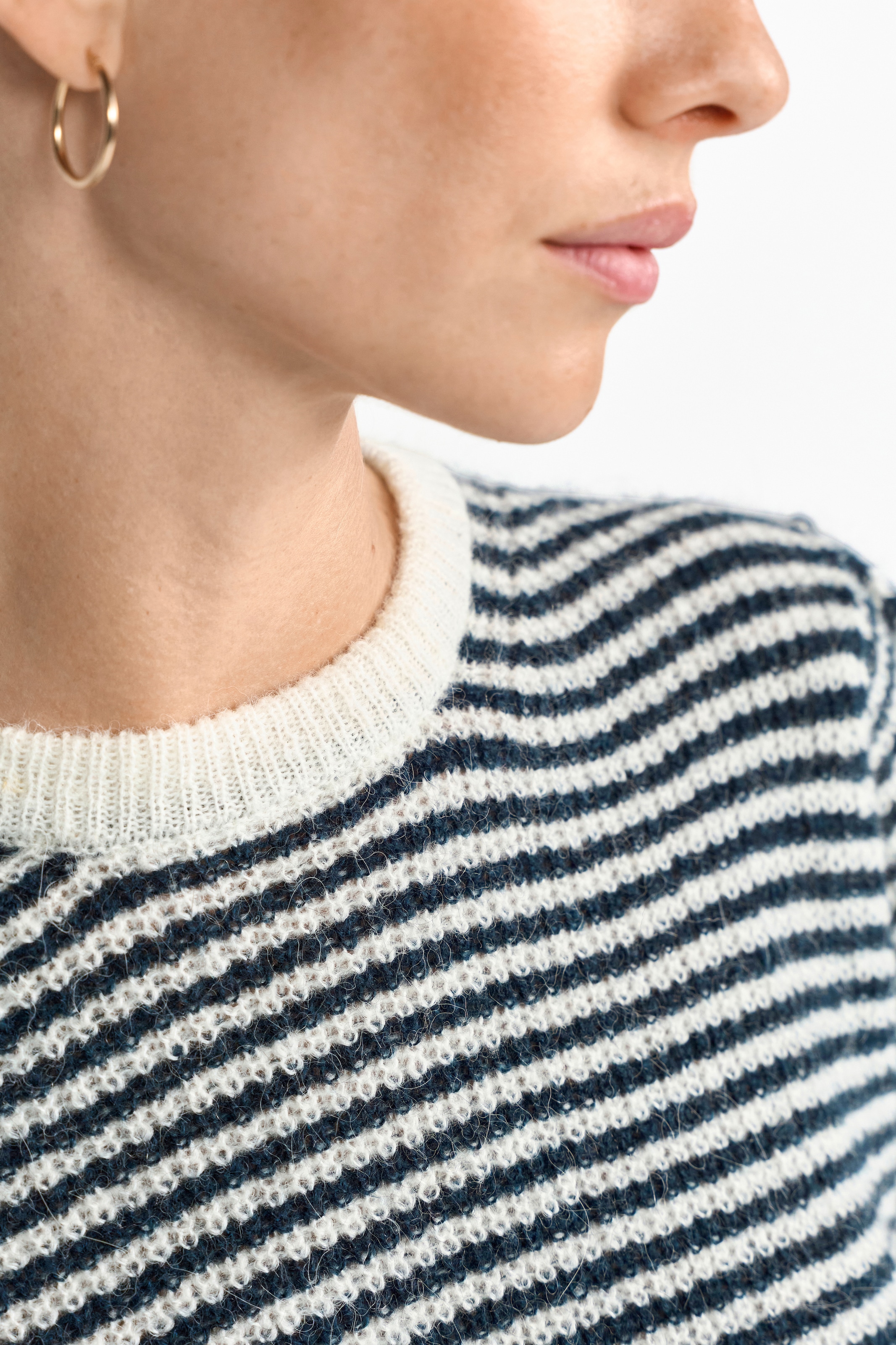 RICHROYAL Strickpullover, Kastiger Schnitt, Puffärmel, Rundhals, gestreift