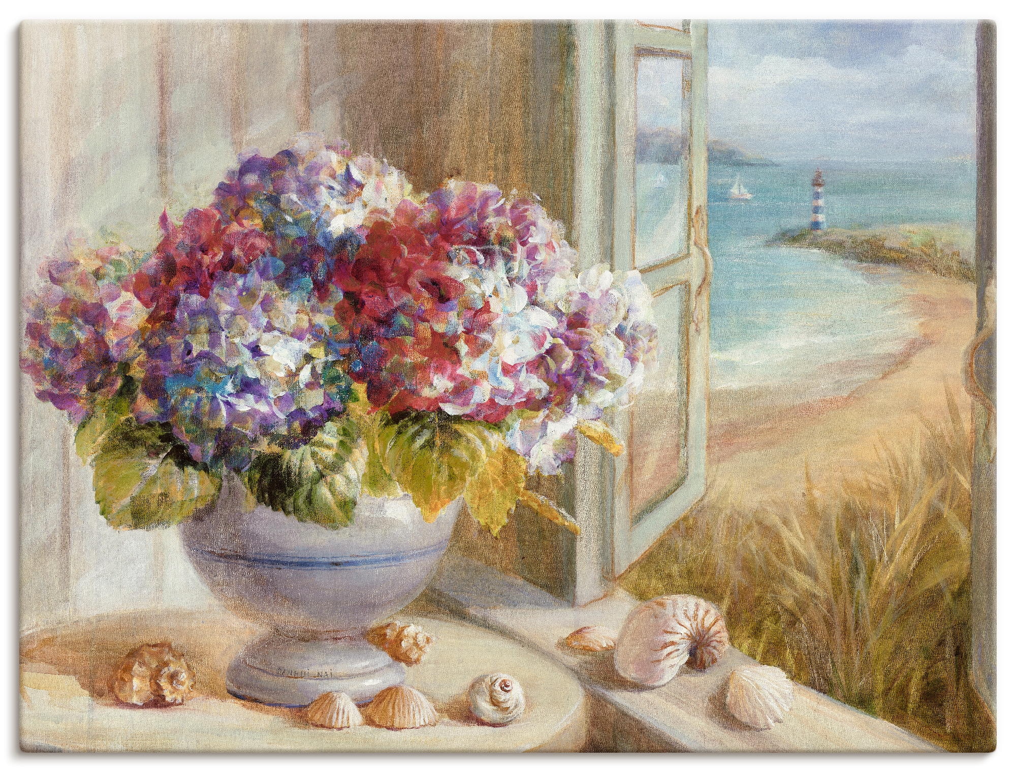 Artland Leinwandbild "Küsten Hortensie" Arrangements 1 Stk. tlg. auf Holzrahmen gespannt