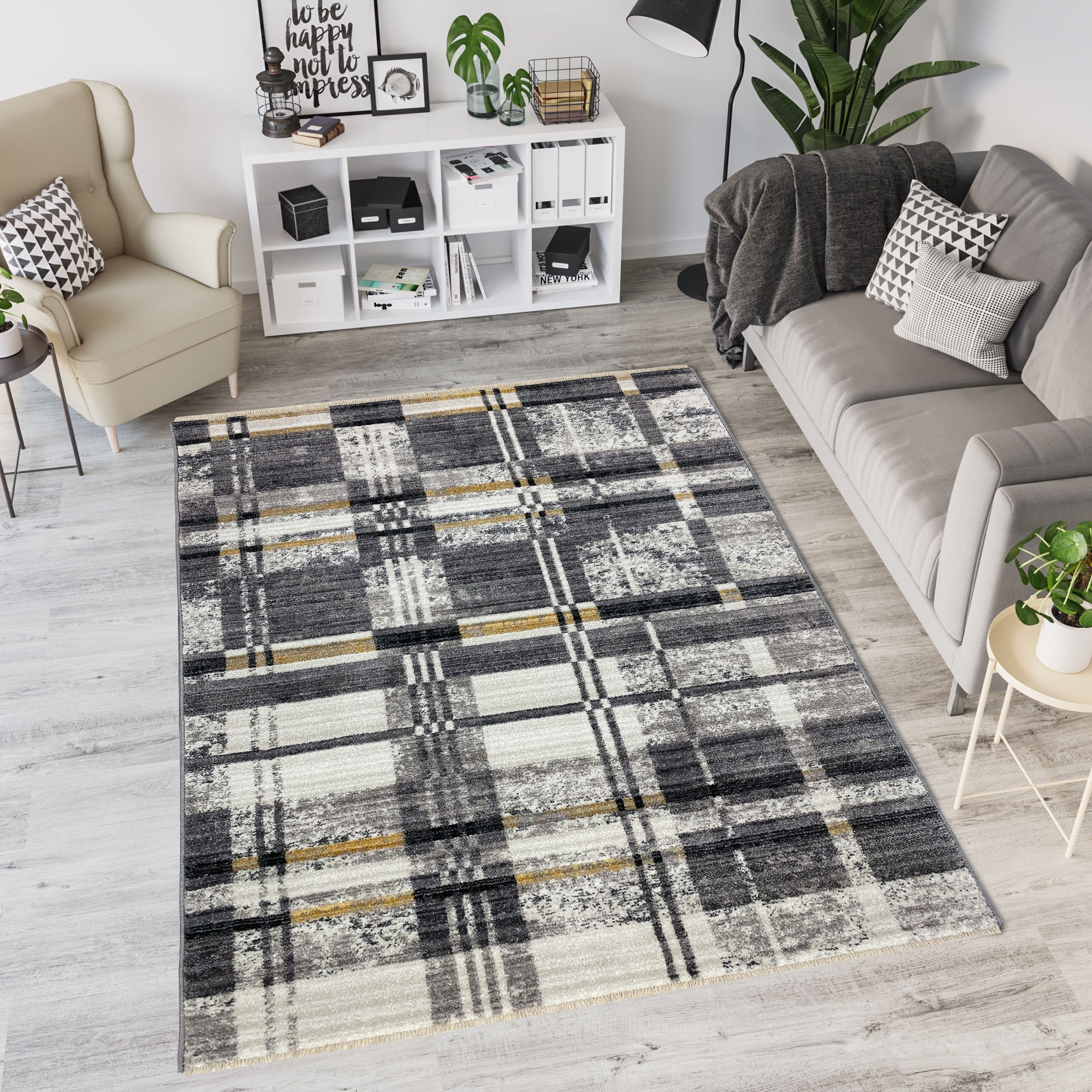 RESITAL The Voice of rechteckig, | Schlafzimmer BAUR modernes Carpet Fransen, Kurzflor, kaufen Teppich mit Karo Wohnzimmer, »ART 9100«, Design
