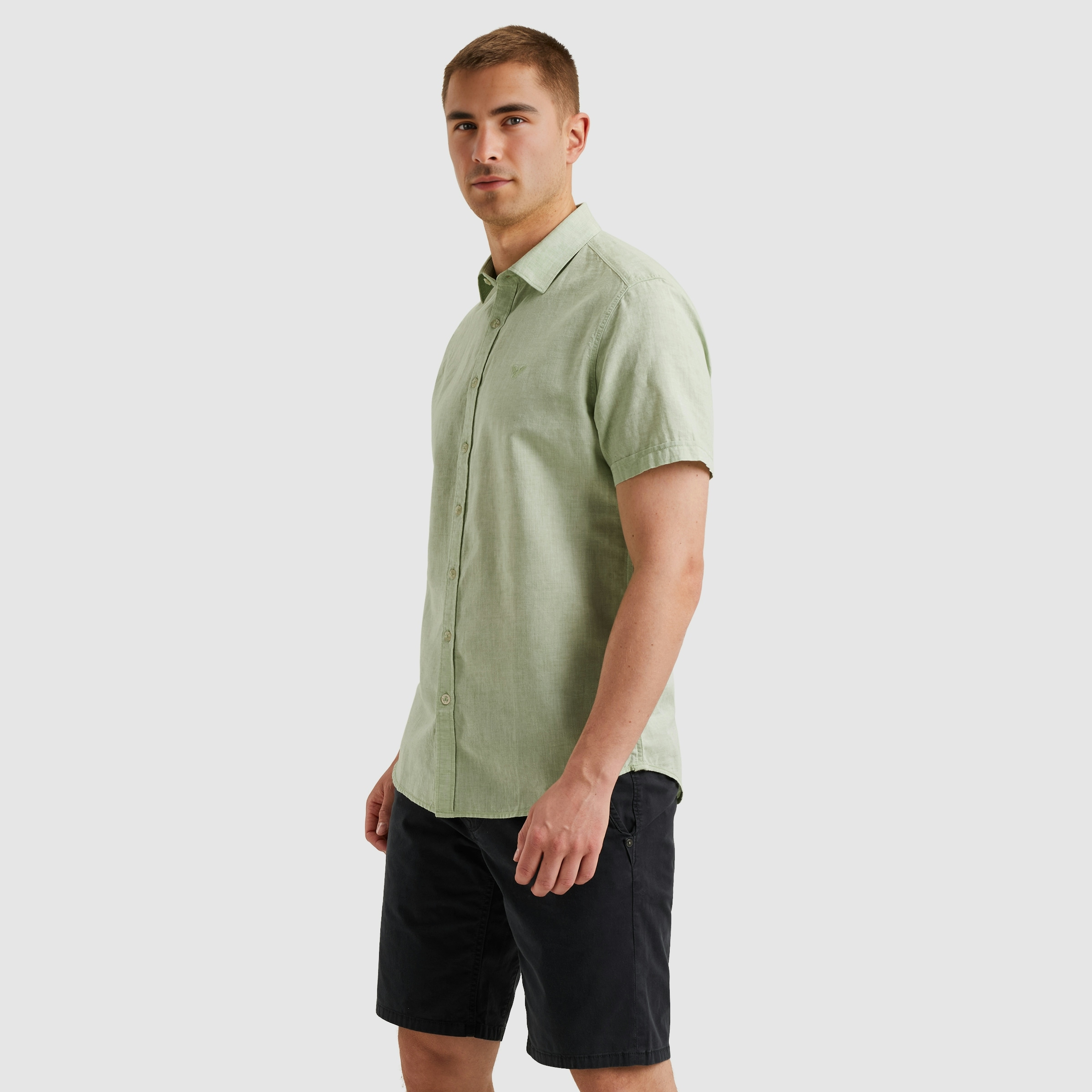 PME LEGEND Kurzarmhemd »Short Sleeve Shirt Ctn Linen 2 tone«, in melierter Optik