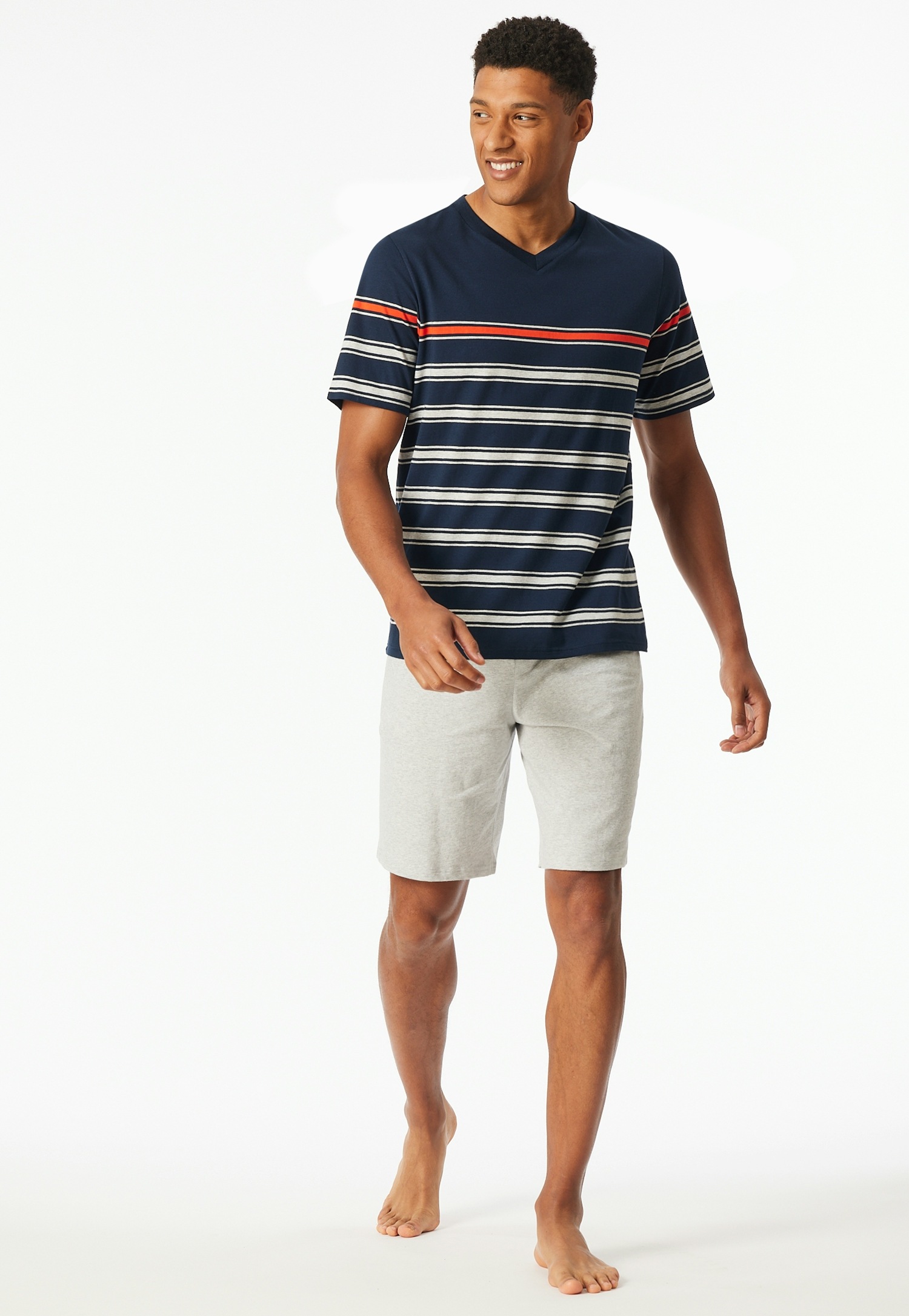 Schiesser Shorty »"Casual Nightwear"«, (2 tlg.), Shirt mit V-Ausschnitt und platzierten Ringeln