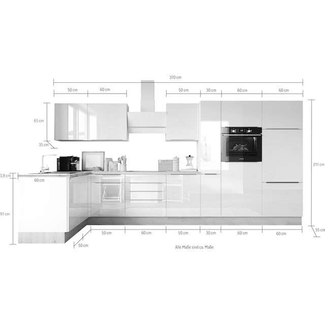 RESPEKTA Winkelküche »Safado aus der Serie Marleen«, Breite 370 cm, mit Soft -Close | BAUR