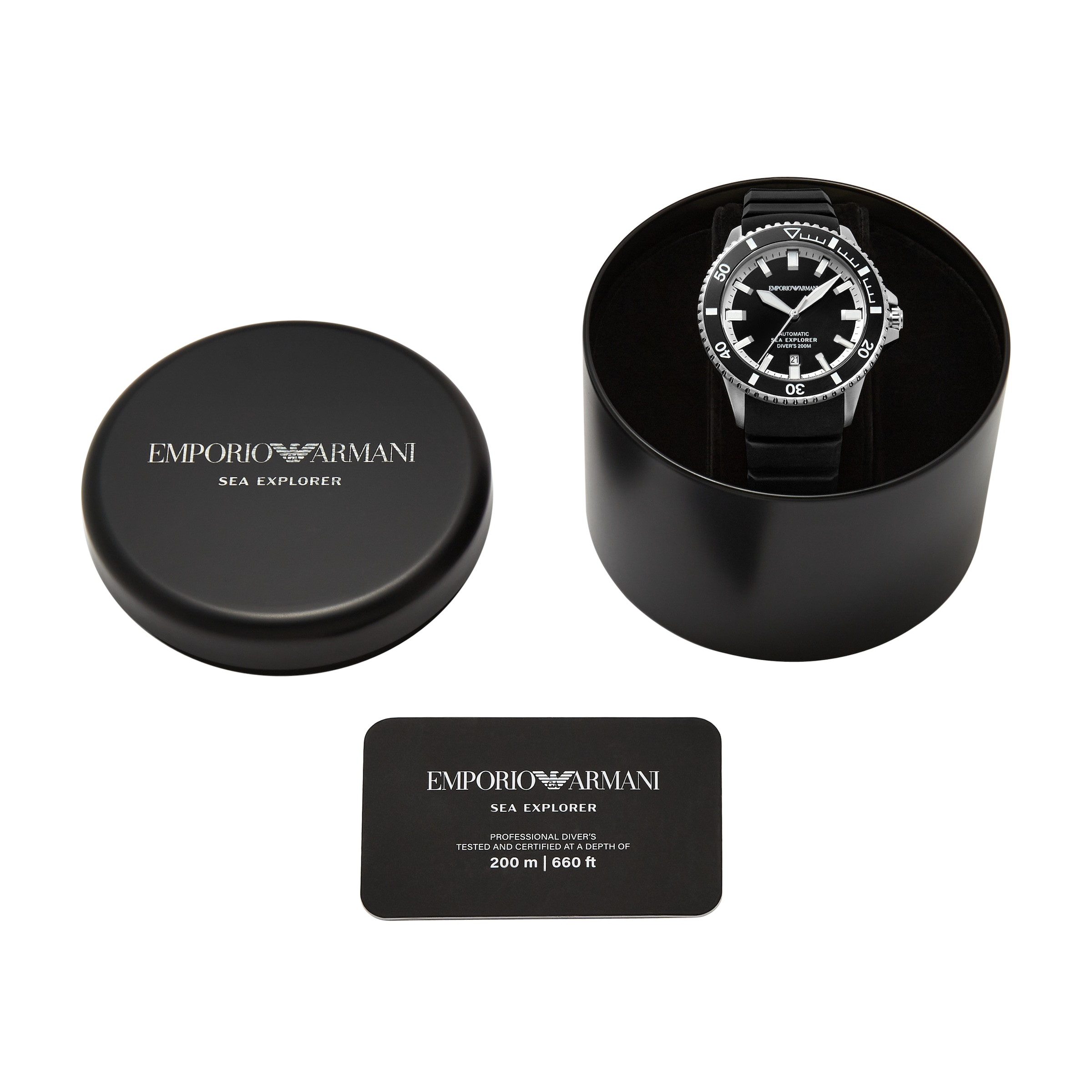 Emporio Armani Automatikuhr Armbanduhr, Herrenuhr, Mechanische Uhr, Silikonarmband, analog, Tag