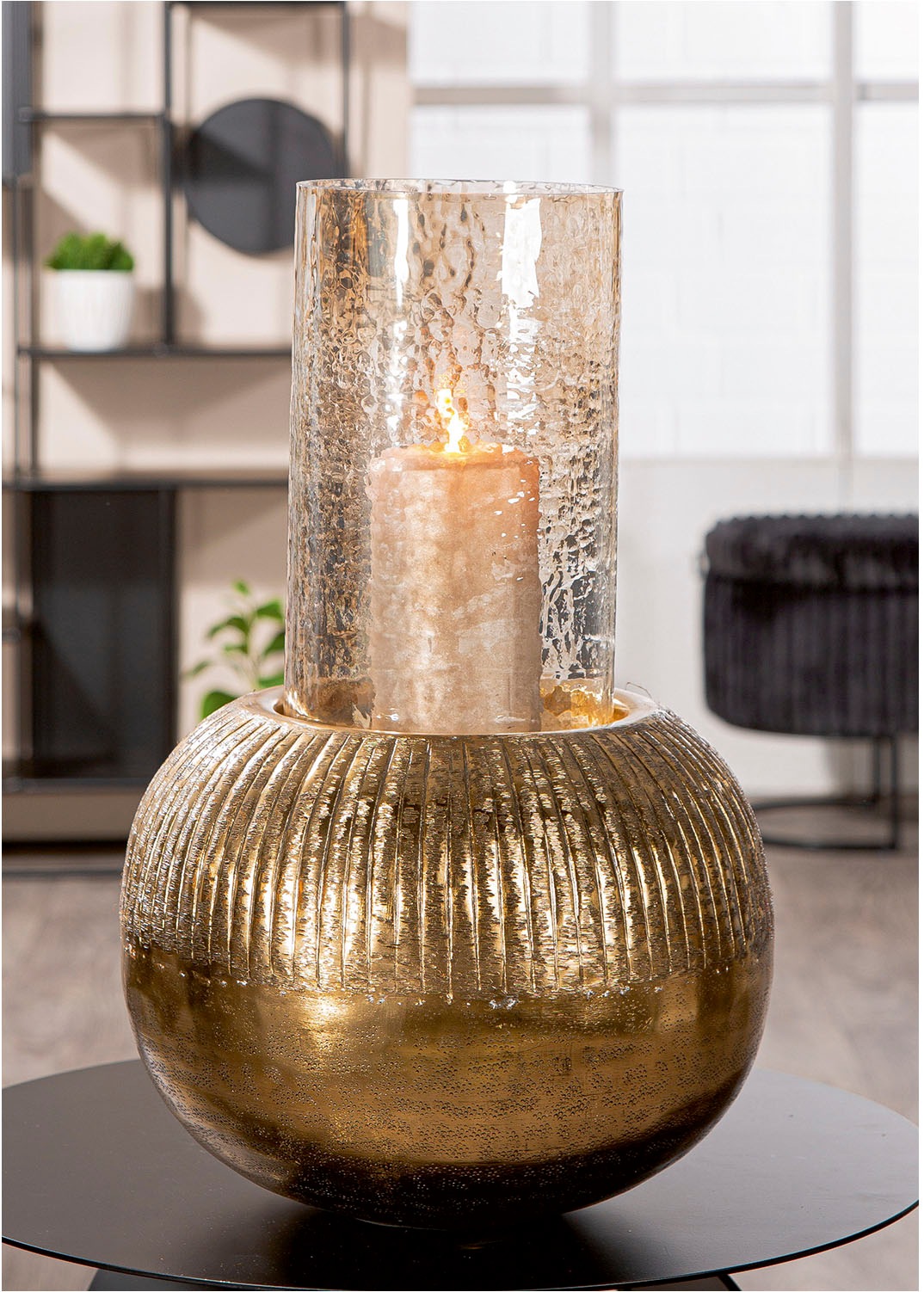 Casablanca by Gilde Windlicht »Windlicht rund; zylindrisch Haley goldfarben«, (1 St.)