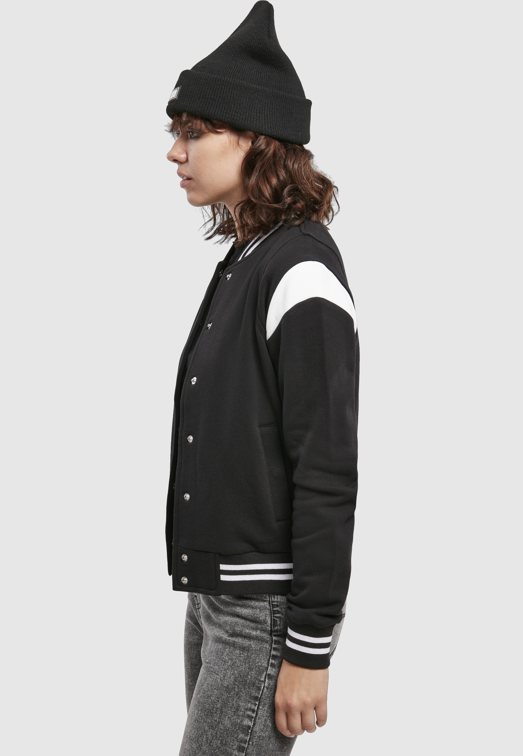 URBAN CLASSICS Collegejacke »Urban Classics Damen Ladies Organic Inset College Sweat Jacket« 1 Stk. tlg. ohne Kapuze