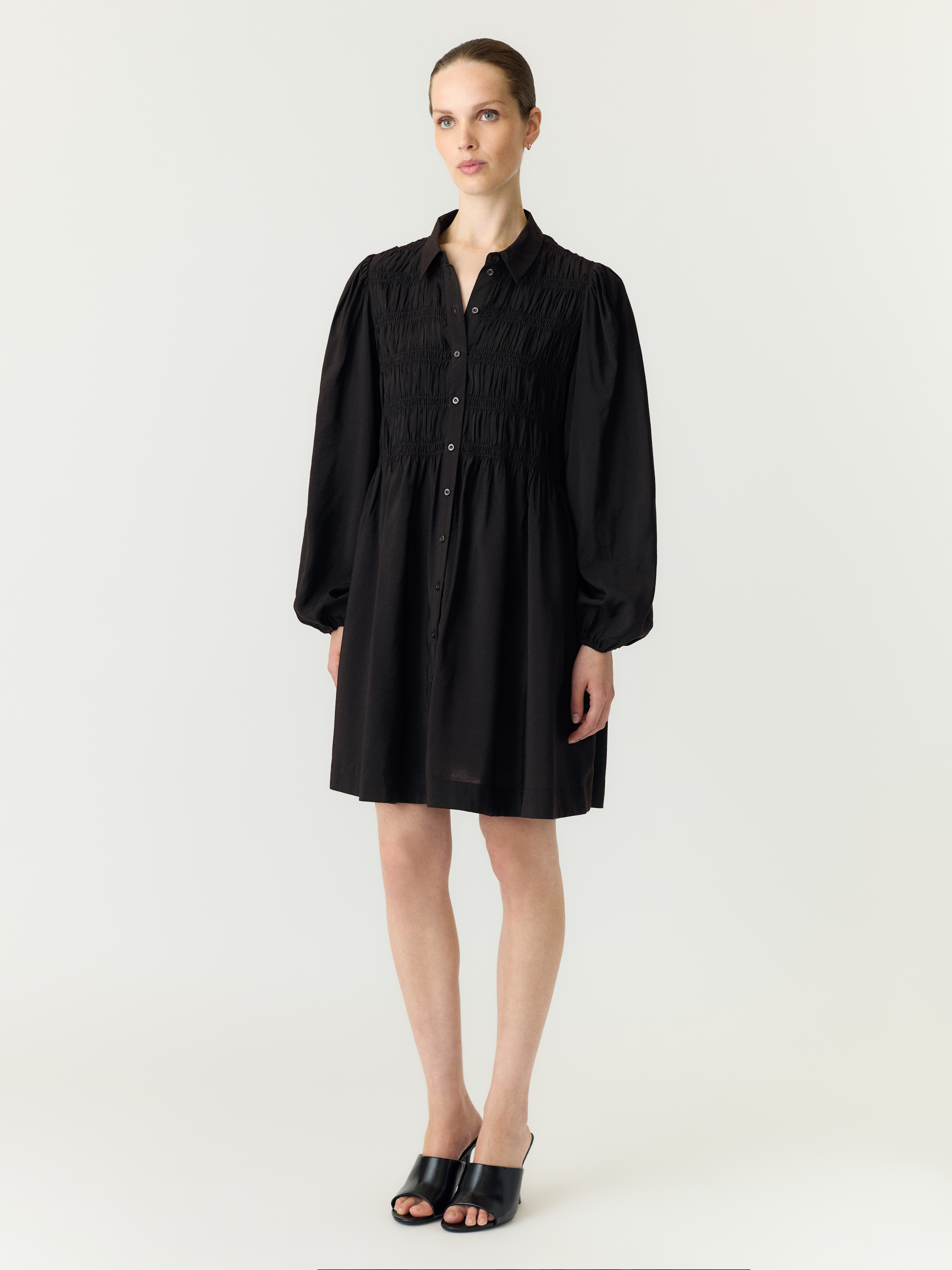 Y.A.S Smokkleid "YASPALA LS SMOCK SHIRT DRESS S. NOOS" Viskosemischung