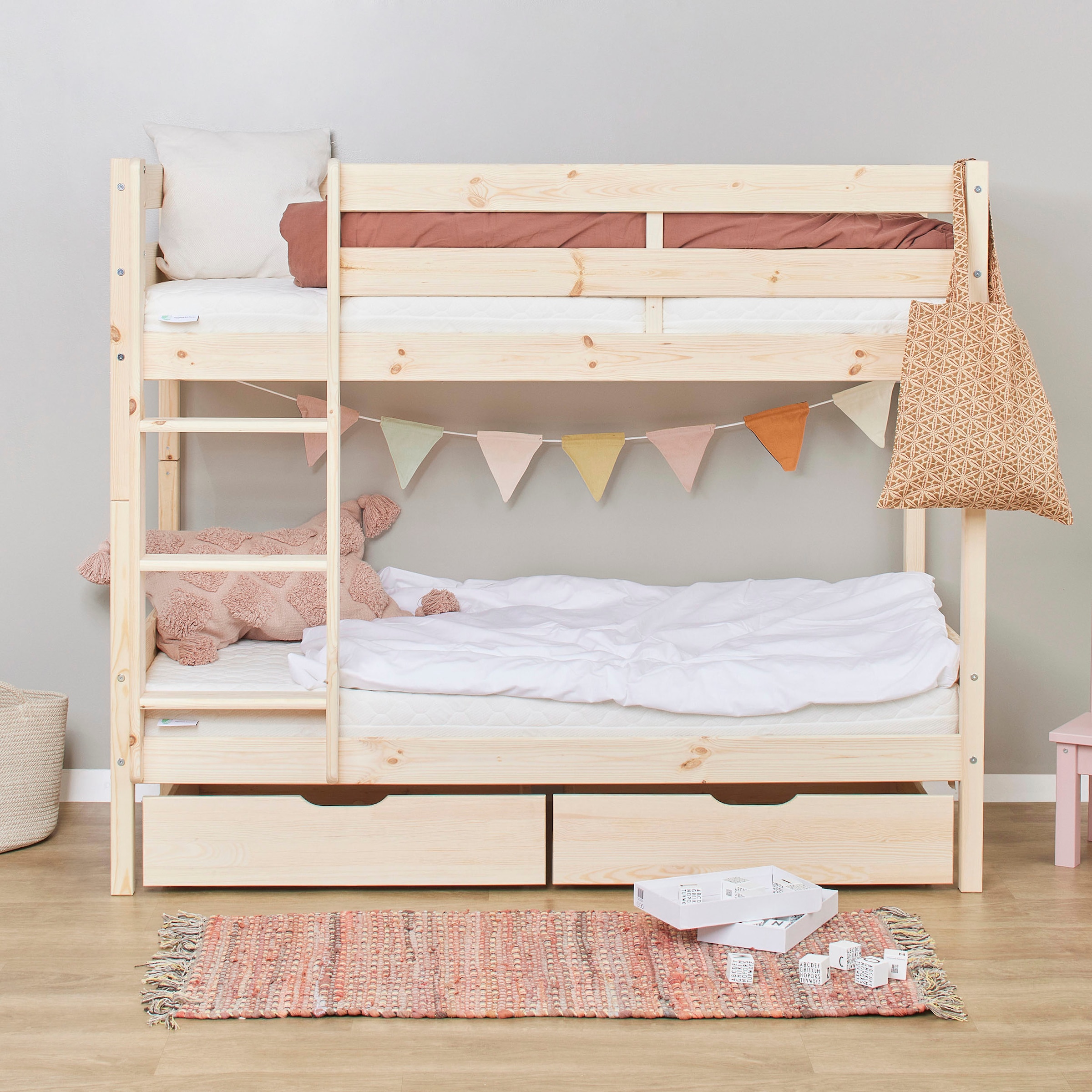 Hoppekids Etagenbett »ECO Comfort Kinderbett 90x200 oder 70x160 aus Massivholz in 4 Farben«, TÜV, FSC und Nordisches Umweltzeichen – wahlweise mit Matratzen