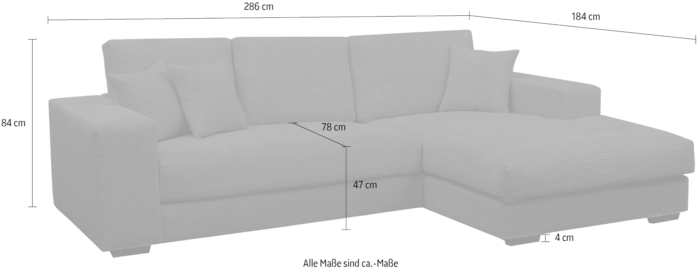 WERK2 Ecksofa »Eden modern und zeitlos, geschmackvolles Sofa, Breite 286cm, L-Form«, Design Ecksofa in Cord mit besonders weichem Sitzkomfort