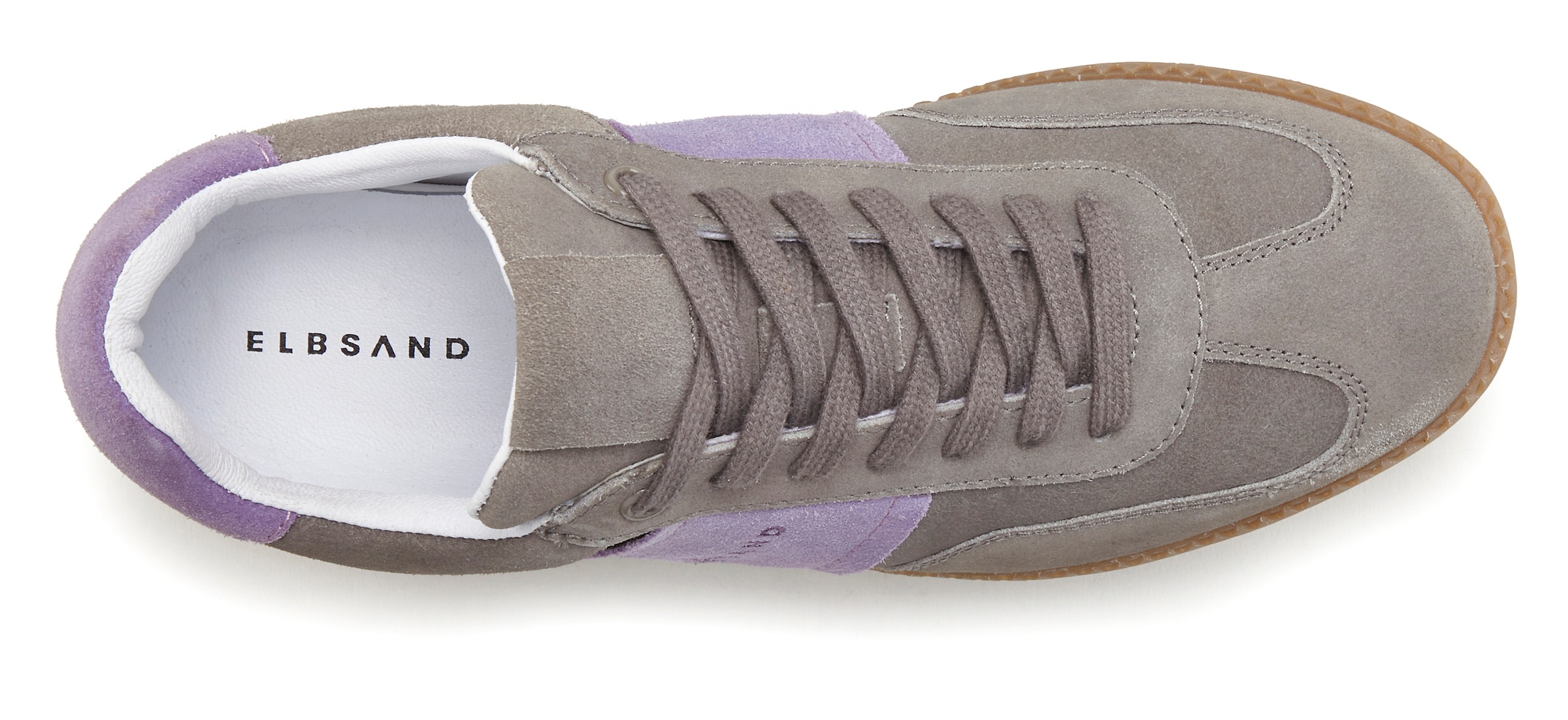 Sneaker ELBSAND "Freizeitschuh, Schnürschuh, Turnschuh, Retro Sneaker, Lederschuh", Damen, Gr. 40, grau, Obermaterial: 100% Rindsleder. Decksohle: 100% Textilmaterial. Futter: 100% Textilmaterial. Laufsohle: 100% Synthetik, unifarben mit Farbeinsatz, Basi 3