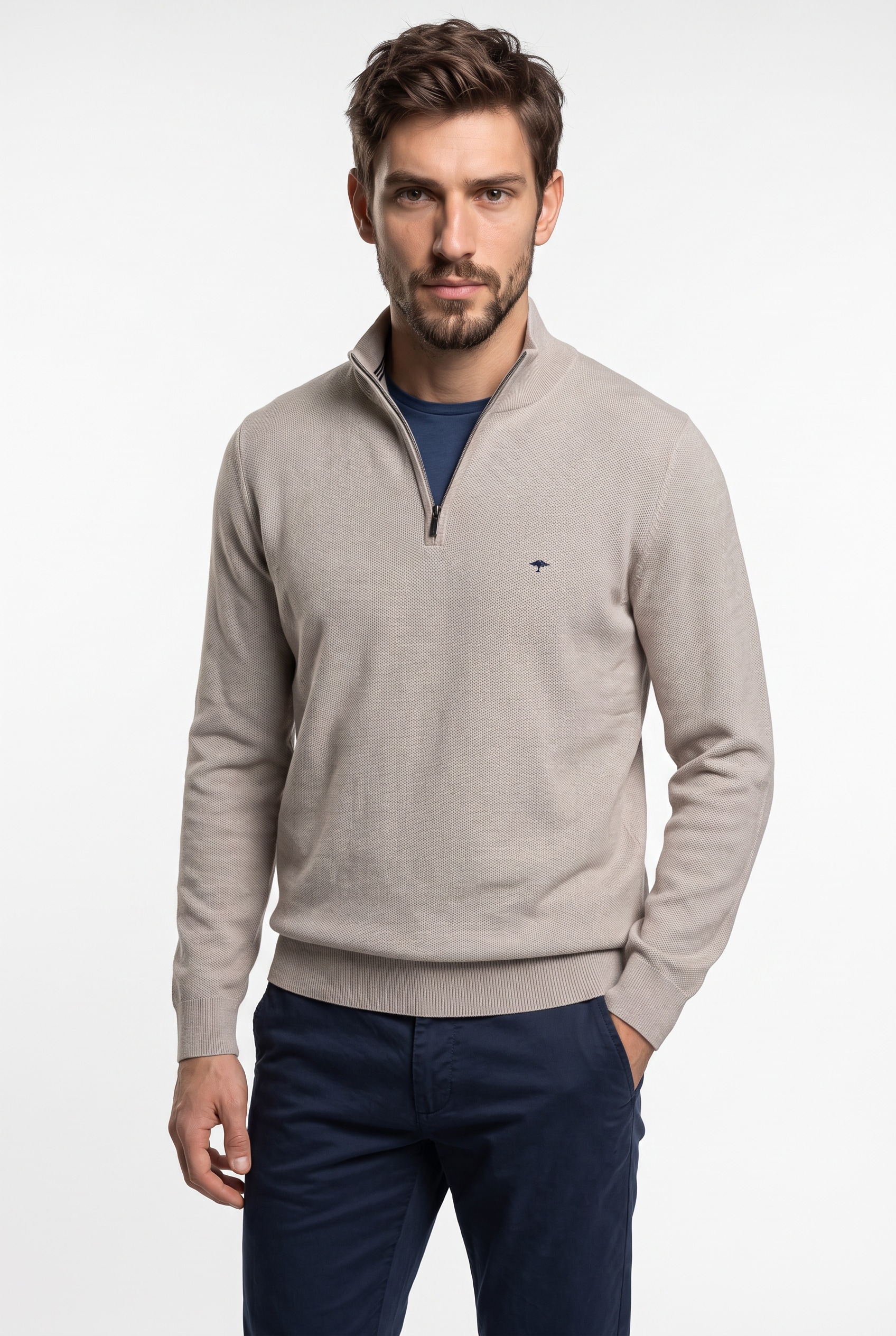 FYNCH-HATTON Troyer aus reiner Baumwolle, mit Logo-Stickerei, Regular Fit