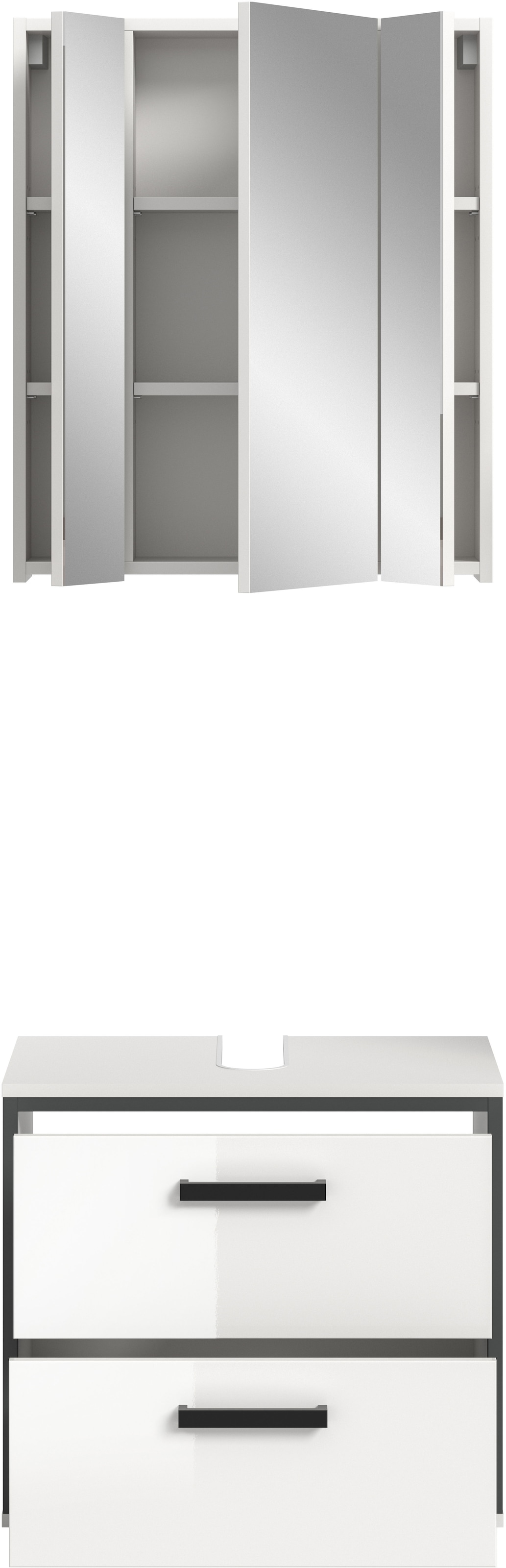 welltime Badmöbel-Set »KAJO, 2-tlg. Badkombination, weiß hochglanz,« Set, Set, best. aus: 1 Waschbeckenunterschrank, 1 Spiegelschrank, 2 Stk. tlg.