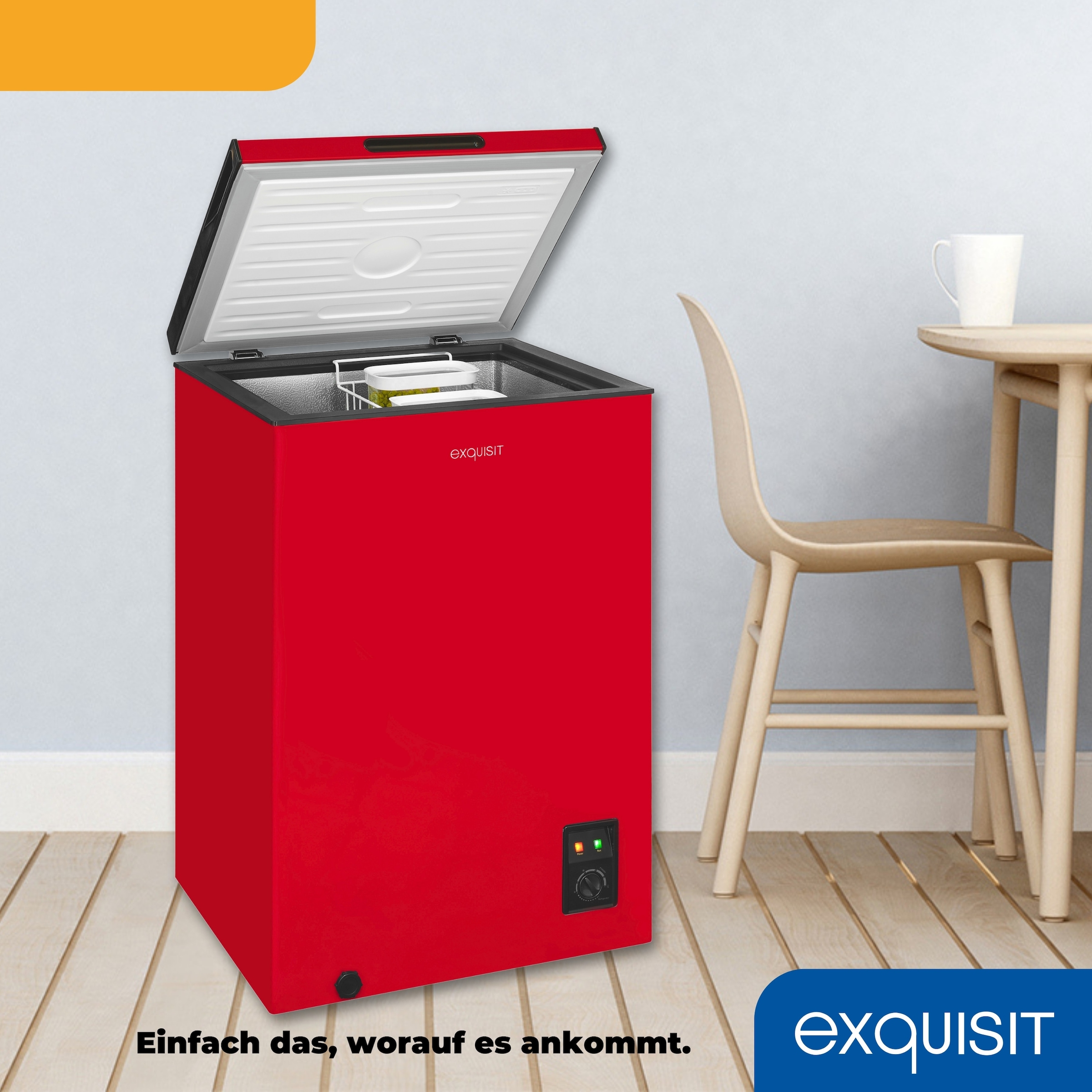 exquisit Gefriertruhe »GT100-050E rot« 83,5 cm hoch 54,5 cm breit 4*-Gefriertruhe mit ergonomischer Griffmulde – bequem zu öffnen