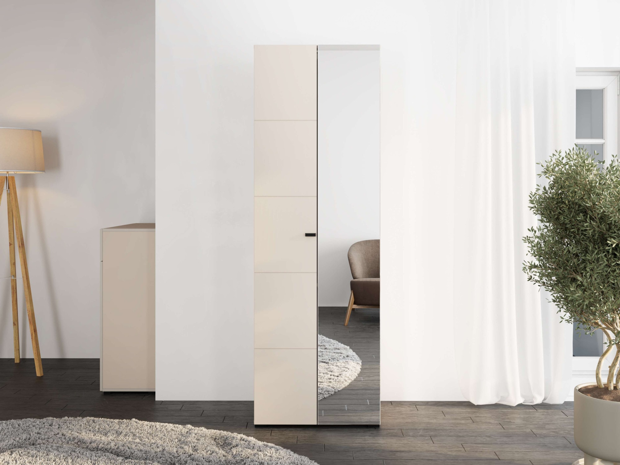 Home affaire Garderobenschrank »Rathlin, Stauraumschrank, Flurschrank, ausziehbare Kleiderstange« Spiegeltür, Gesamtbreite 64 cm, drei Regale