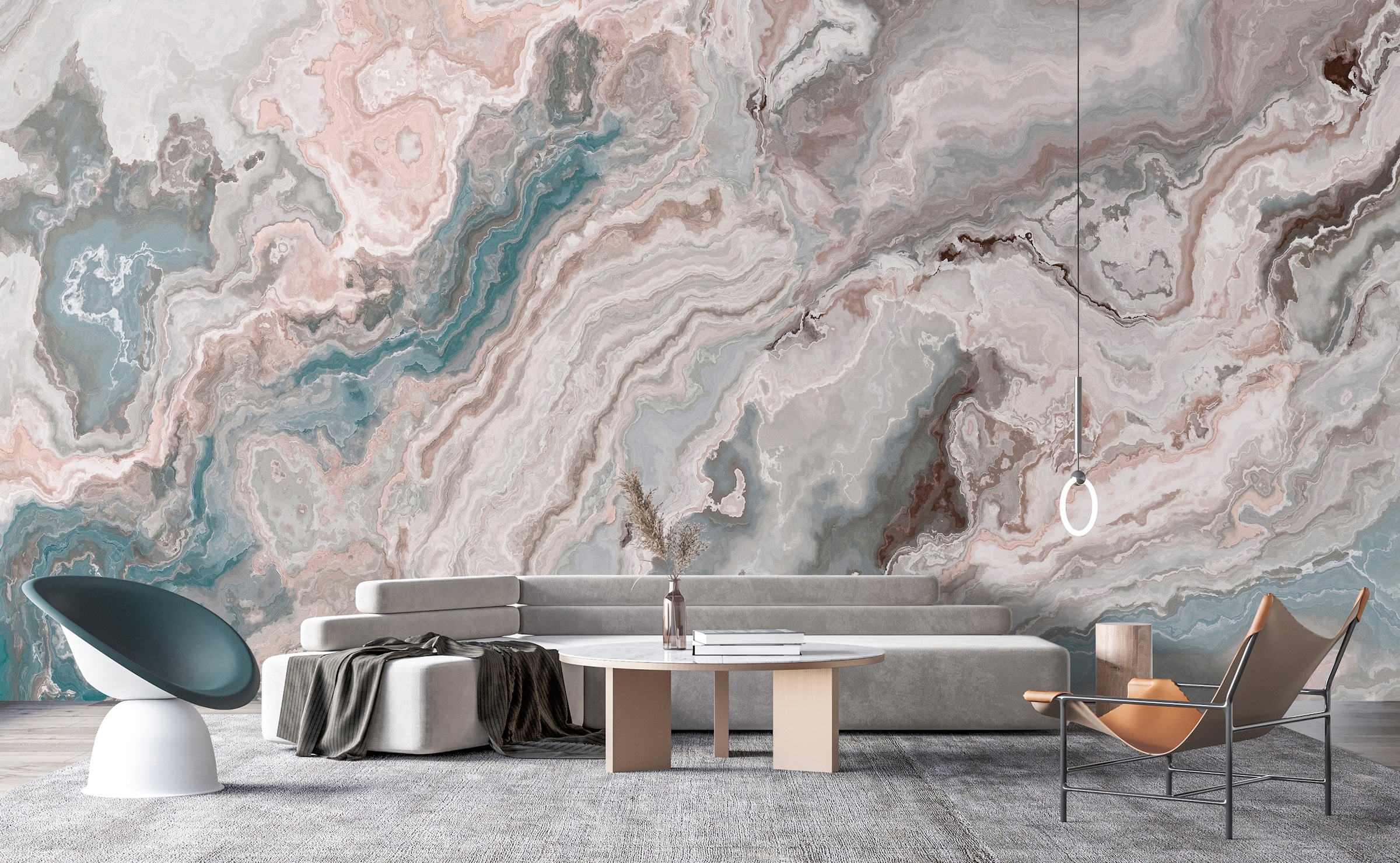 living walls Vliestapete "Marmoroptik Rosa Blau Beige Abstrakte Steintapete" matt glatt