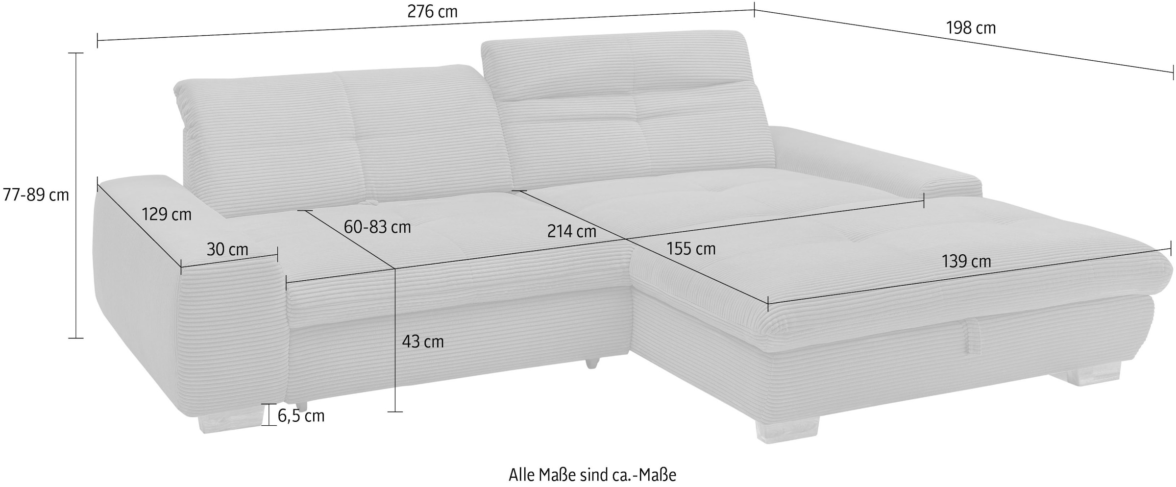 set one by Musterring Ecksofa »SO 1200 inkl. Sitztiefen- & Rückenverstellung für hohen Sitzkomfort,«, wahlweise mit Bettfunktion und Stauraum, L-Form, auch in Cord Bezug