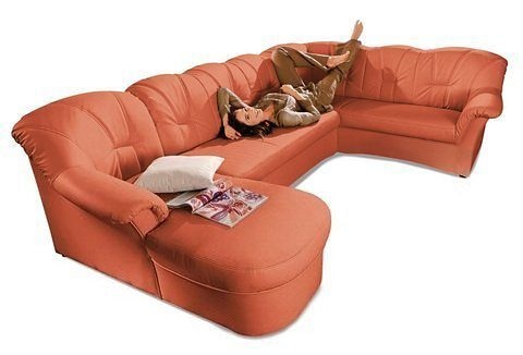 DOMO collection Wohnlandschaft »Papenburg, zeitlose Rückensteppung, elegante Formensprache, U-Form« in großer Farbvielfalt, wahlweise mit Bettfunktion