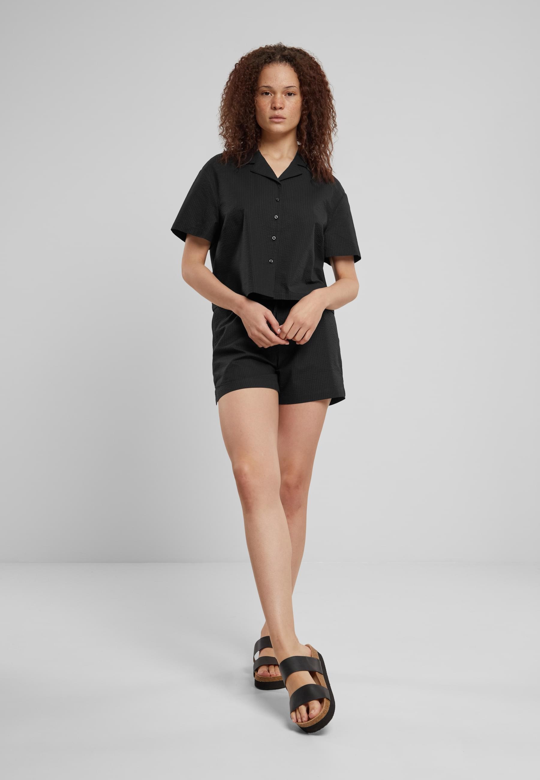 URBAN CLASSICS Langarmhemd »Urban Classics Damen Ladies Seersucker Shirt«