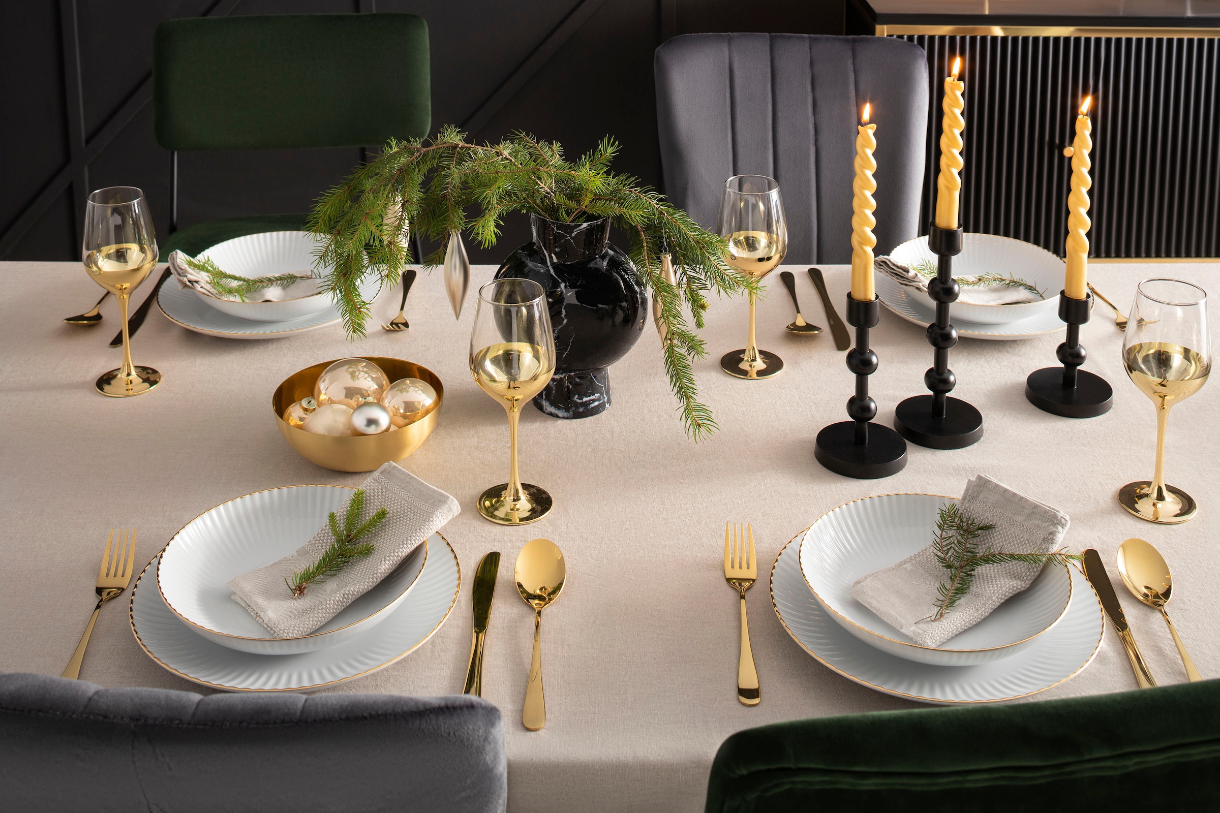 my home Kombiservice »Geschirr-Set, Service Elisetta«, (Set, 30 tlg.), Goldband, Made in Europe, 30 Teile, für 6 Personen