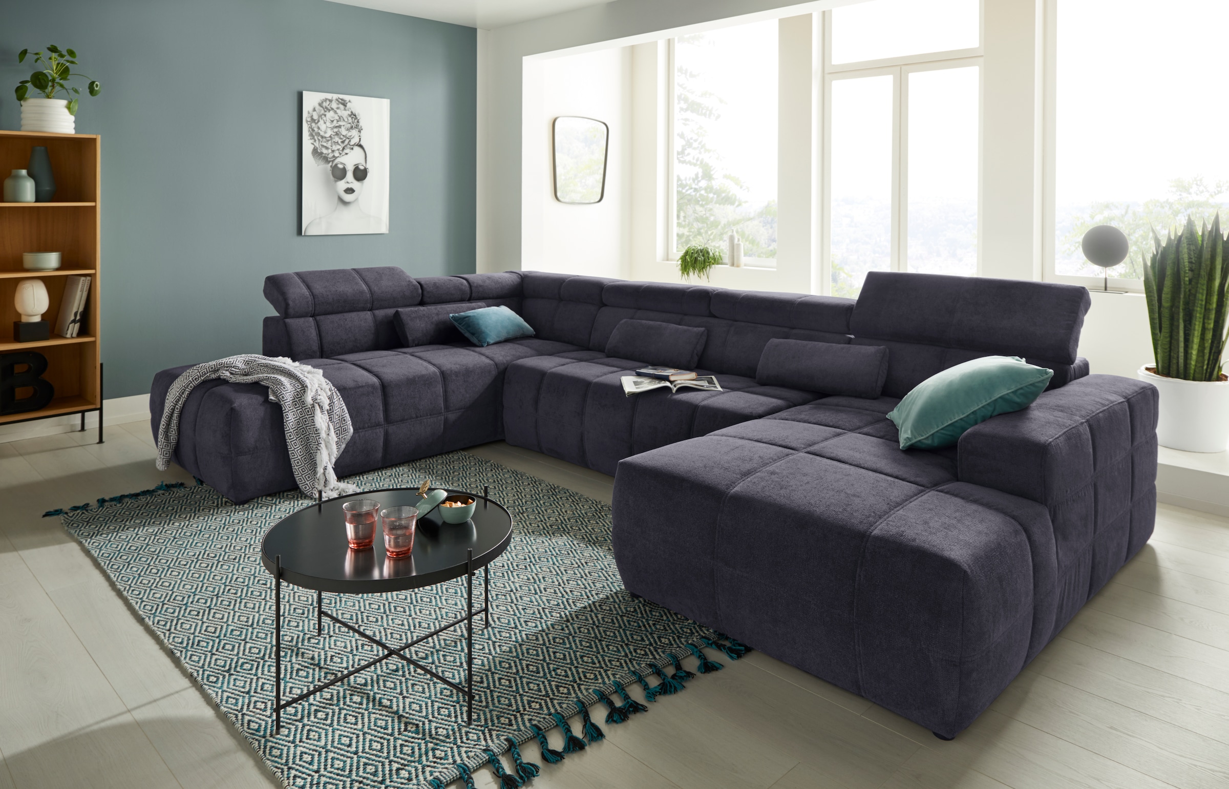 DOMO COLLECTION Brandon L-Shape Sofa Dark Blue 6