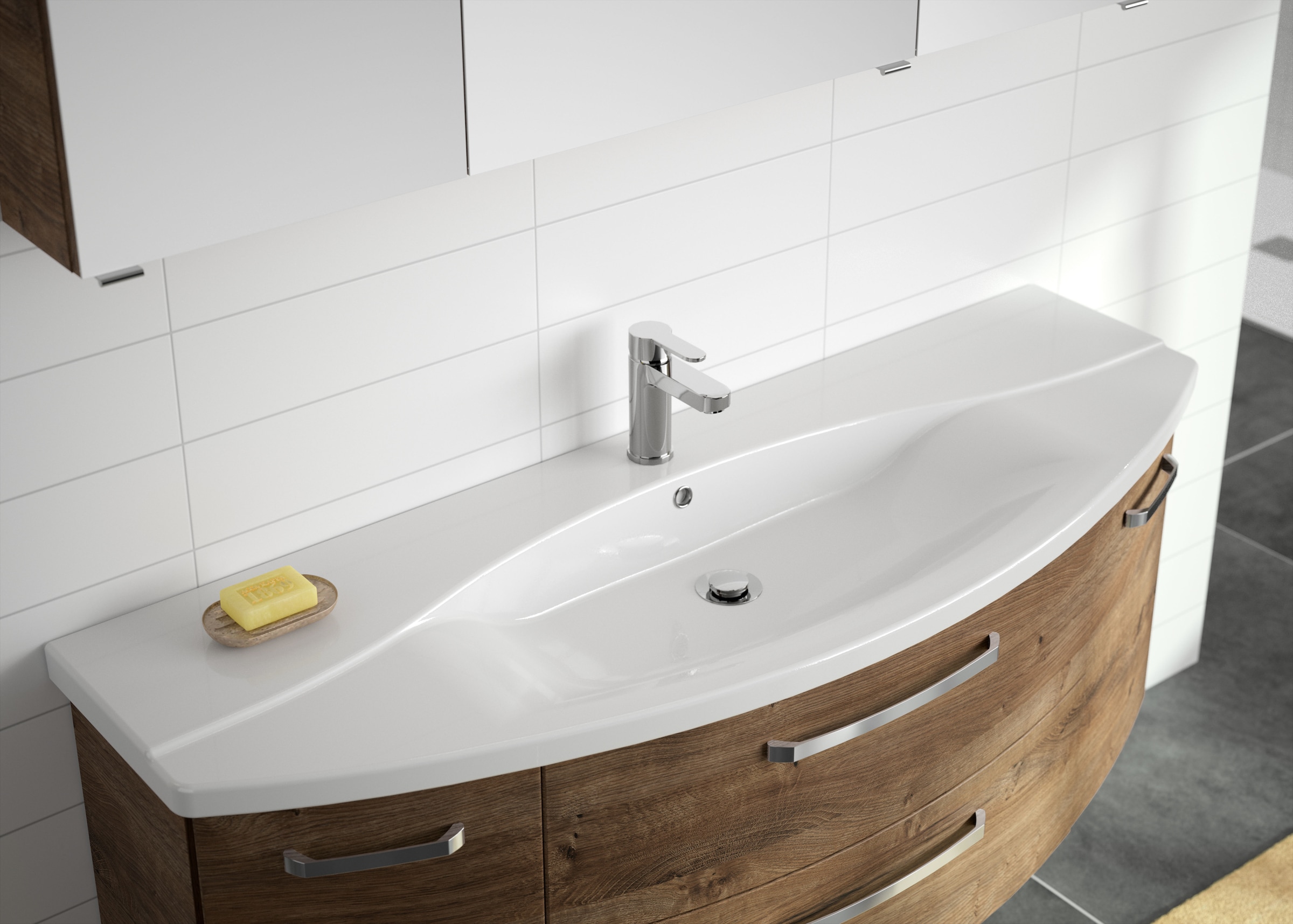 Saphir Badmöbel-Set »Serie 4010 2-teilig Keramik-Waschtisch mit LED-Spiegelschrank«, (Set), Badezimmer Set 144 cm breit, inkl. Türdämpfer, 5 Türen, 2 Schubladen