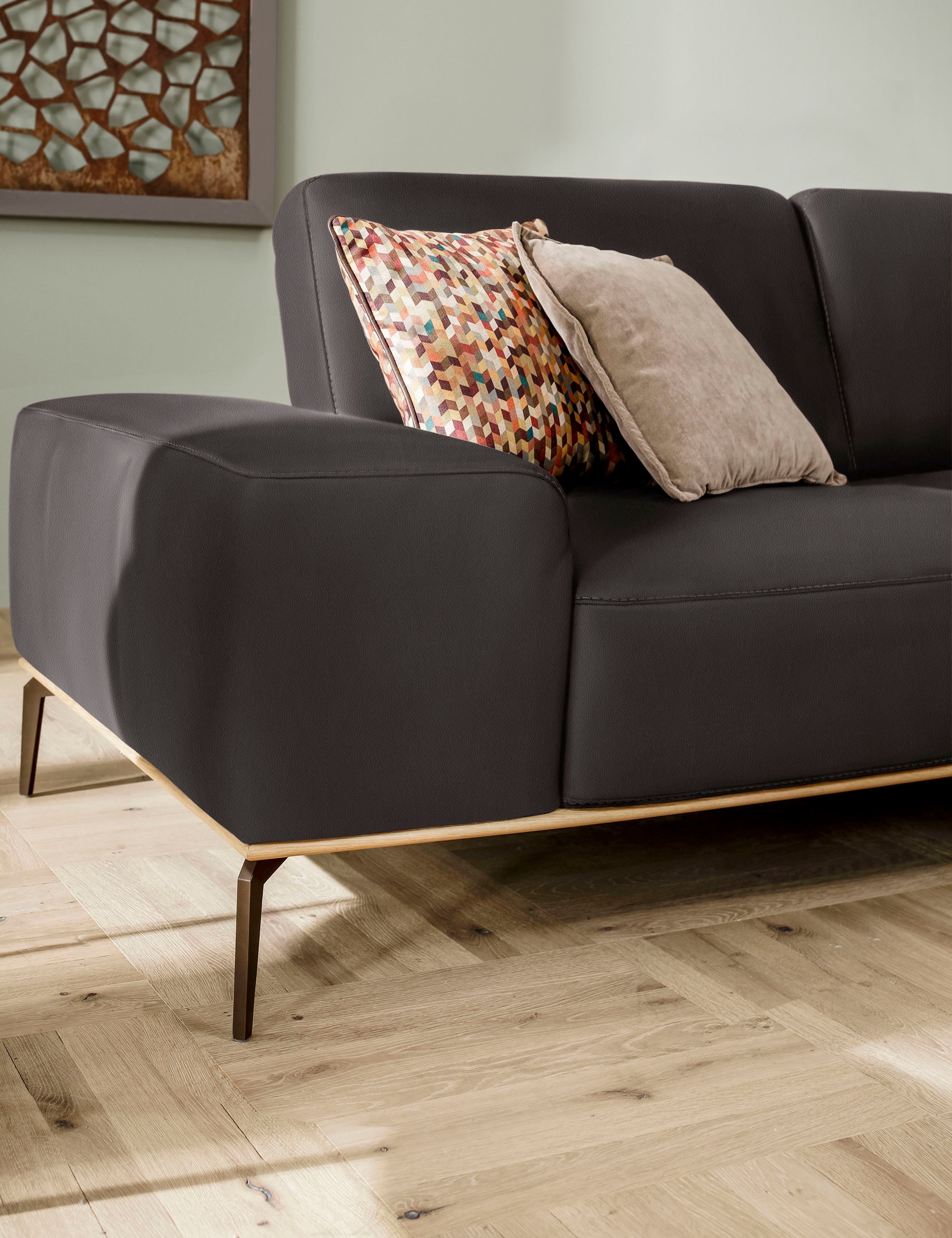 W.SCHILLIG Ecksofa »run, Designsofa mit tollem Sitzkomfort, bequem, L-Form«, mit Holzsockel, Füße in Bronze pulverbeschichtet, Breite 319 cm