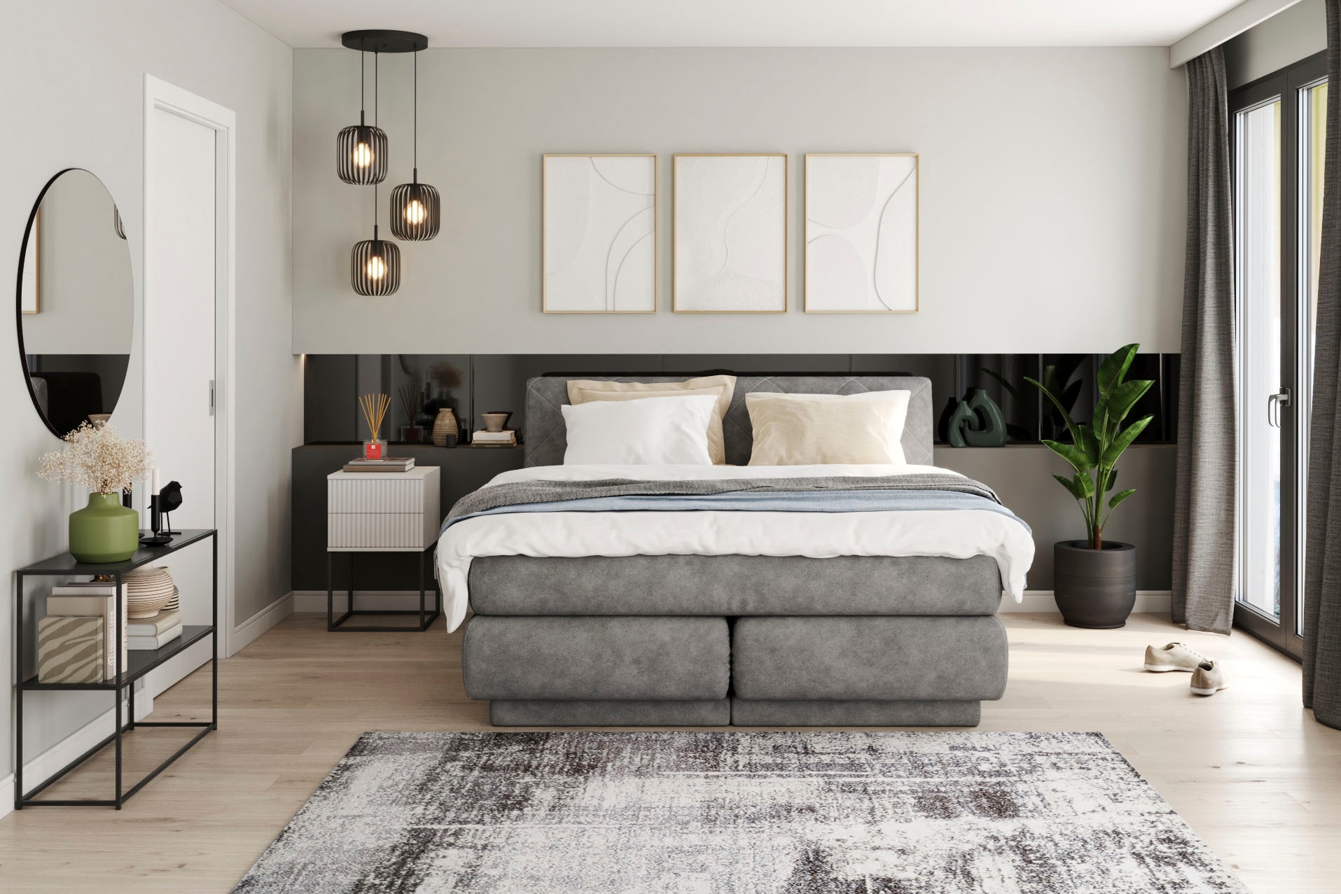 Schlafkontor Nachtkommode »Marle Nachtkonsole, Nachtkästchen auf Metall-Fußgestell« Schubkasten in Rillenoptik auf schwarzem Metallgestell