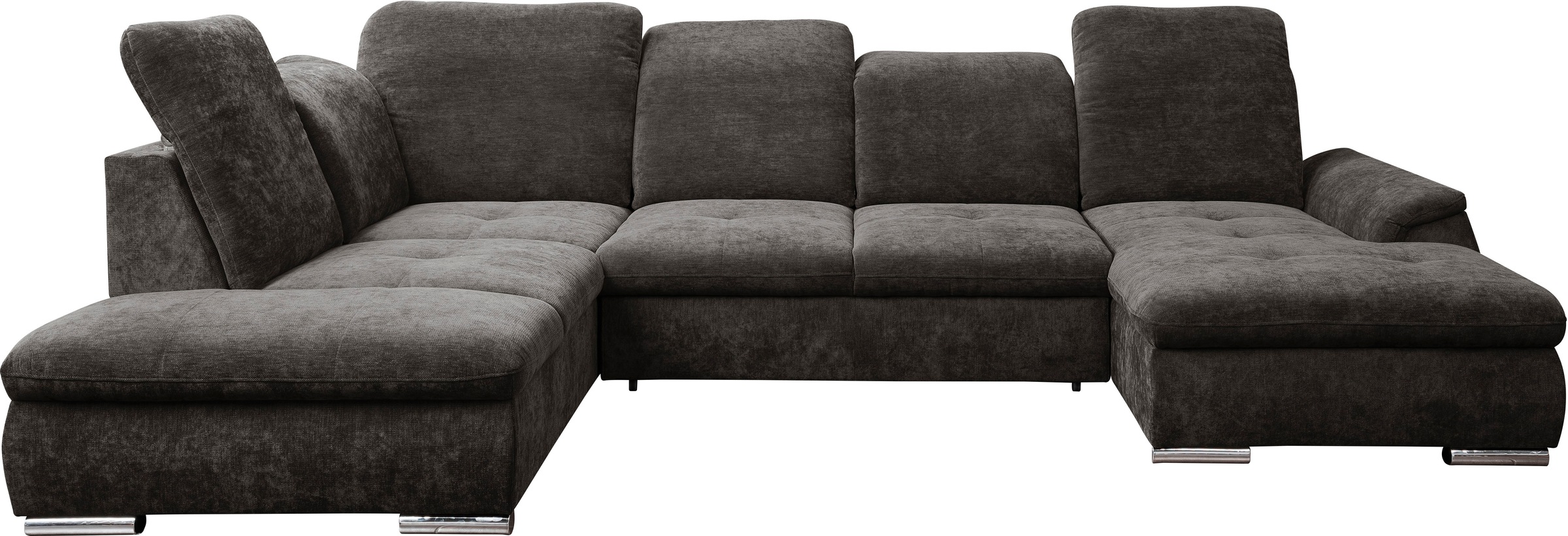 Wohnlandschaft WERK2, B:356cm H:105cm T:237cmgrau, 100% Polyester, Sofas, "Pula", verstellbare Kopfteile, mit Schlaffunktion und Bettkasten