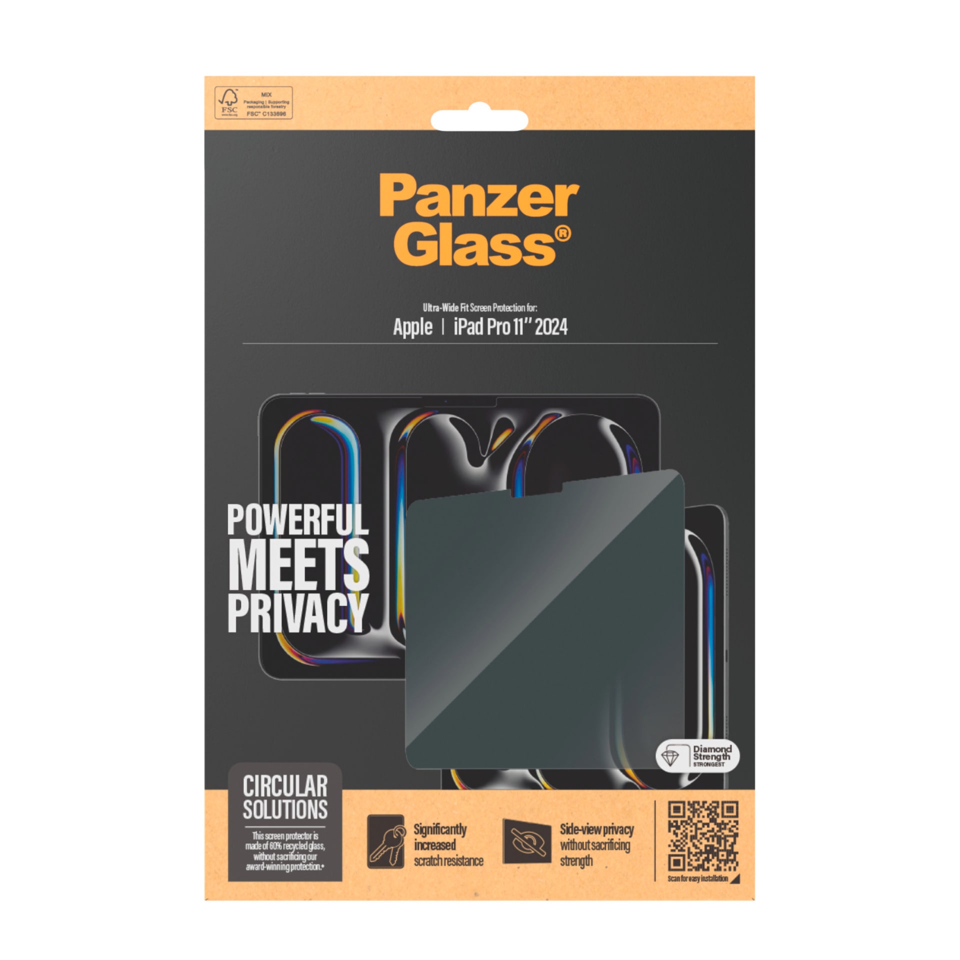 PanzerGlass Displayschutzglas »Ultra-Wide Fit Privacy Screen Protection«, für Apple iPad Pro 11 (2024), Displayschutzfolie, Schutzfolie, Sichtschutz, kratz- & stoßfest
