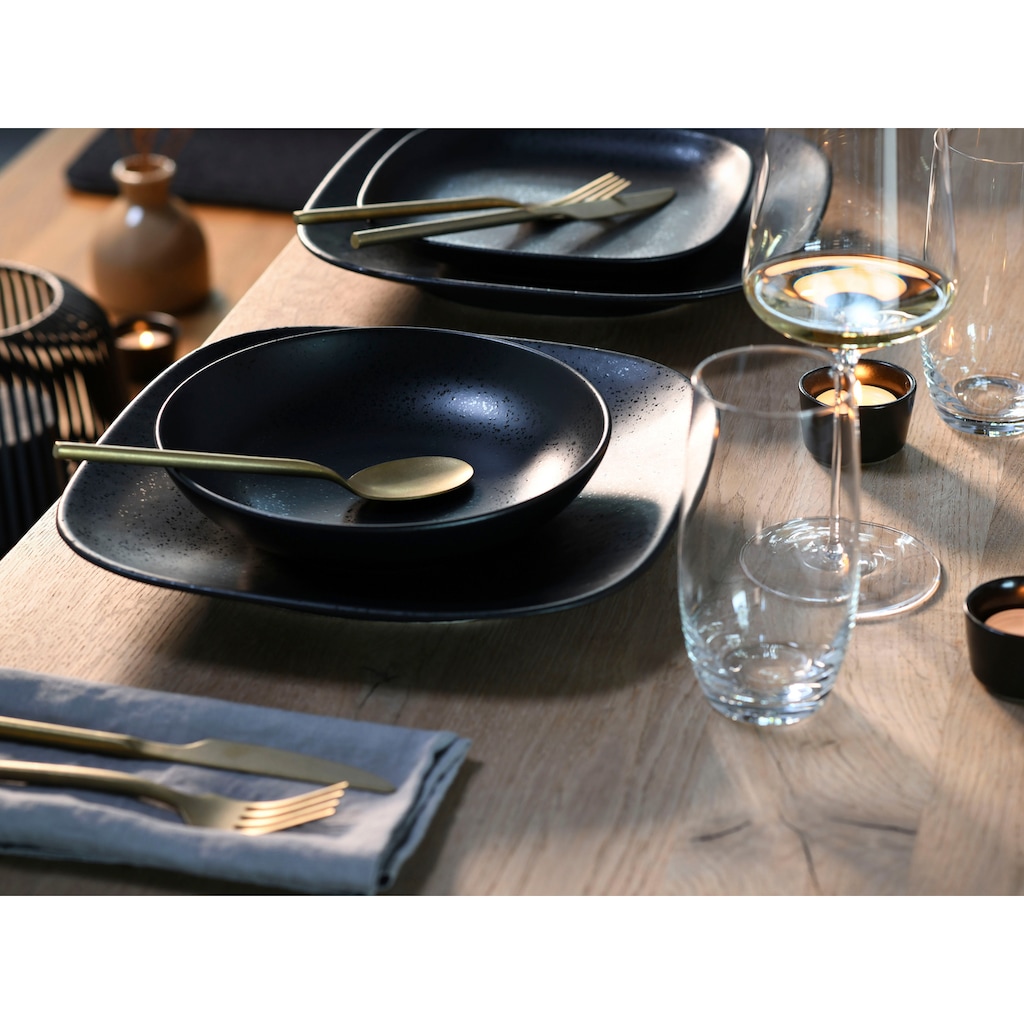 CreaTable Tafelservice »Magic Black Square«, (Set, 12 tlg.), matte Spezialglasur mit glänzenden Sprenkeln