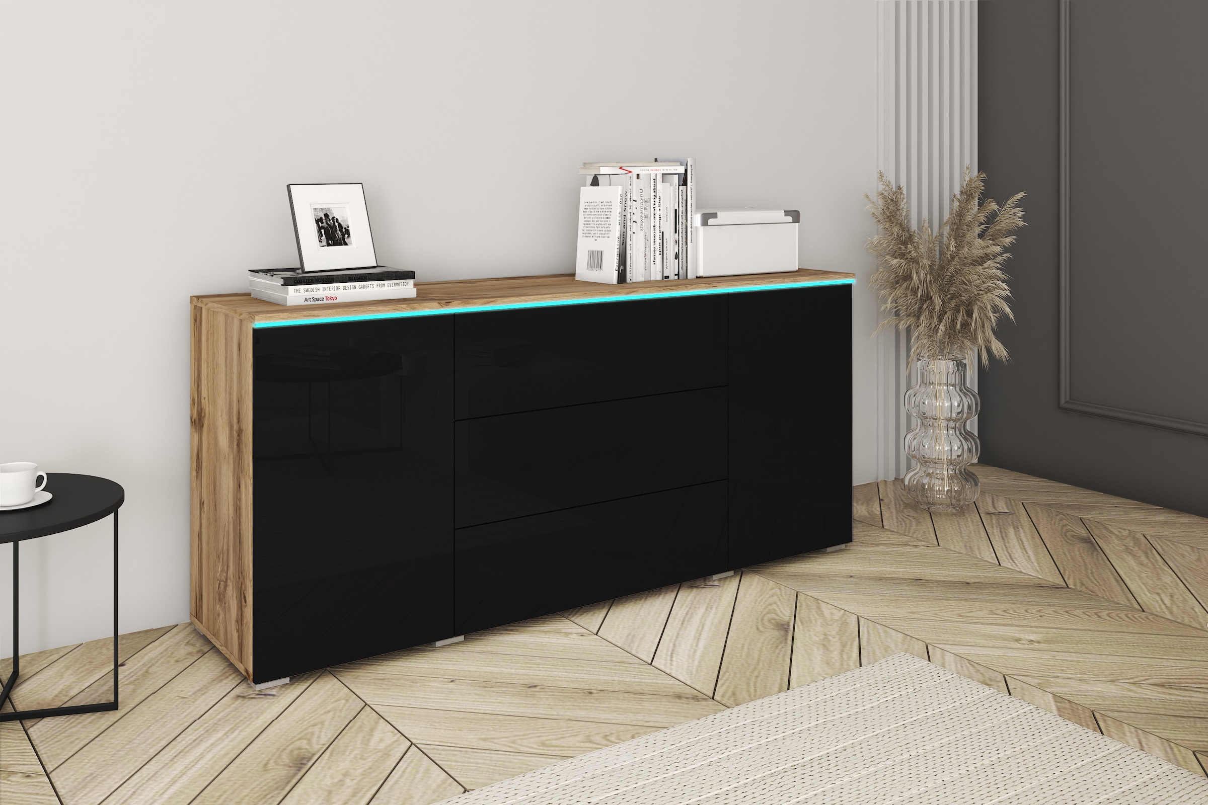 Home affaire Sideboard "VERA, grifflos" verstellbare Einlegeböden, Wahlweise mit oder ohne Beleuchtung