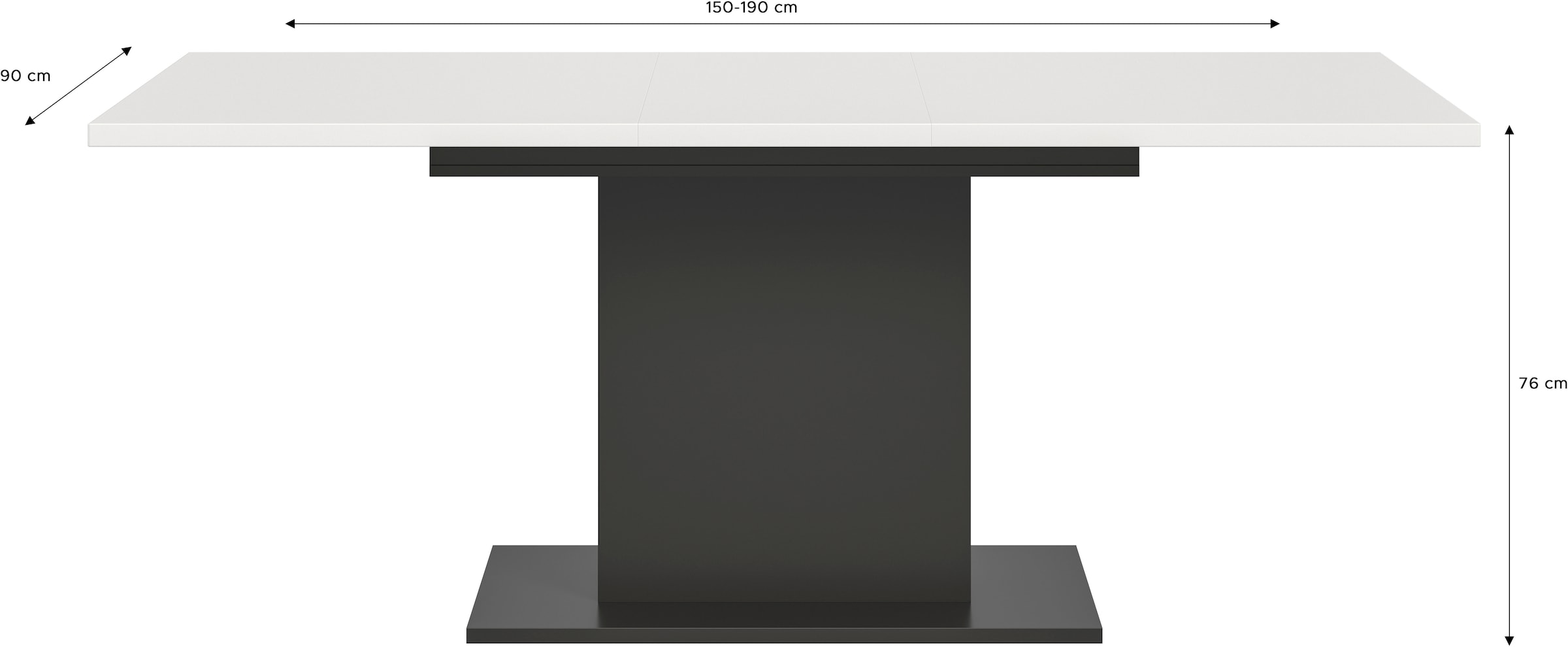 INOSIGN Esstisch »Motus, ausziehbar 150 -190 cm, inklusive 40 cm Einlegeplatte«, (Set, 1 St.), Säulengestell mit Bodenplatte, Tisch, Küchentisch, Esszimmer, Küche