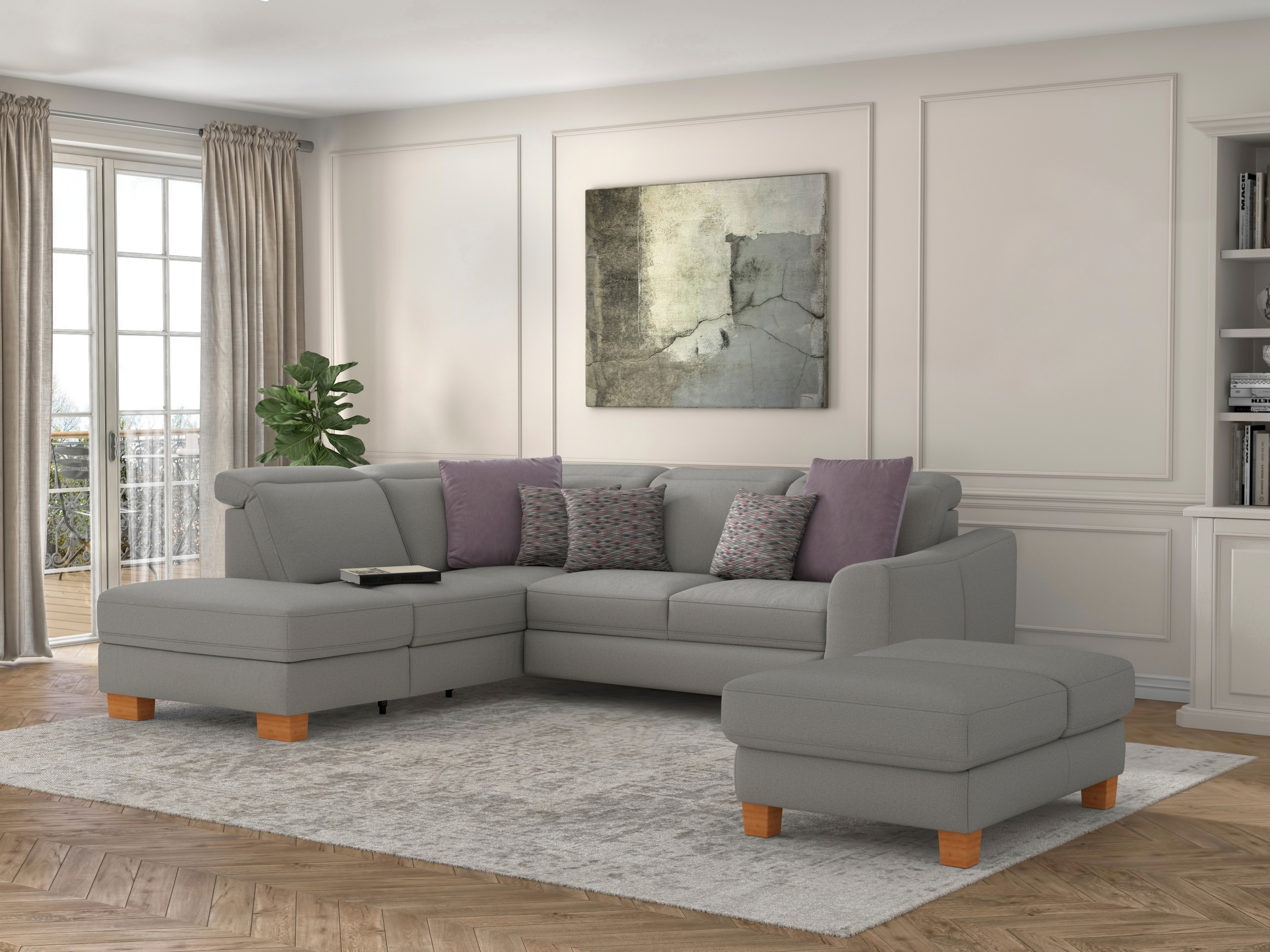 sit&more Ecksofa "Dundee L-Form" mit Federkern und Massivholzfüßen, wahlweise mit Kopfteilverstellung